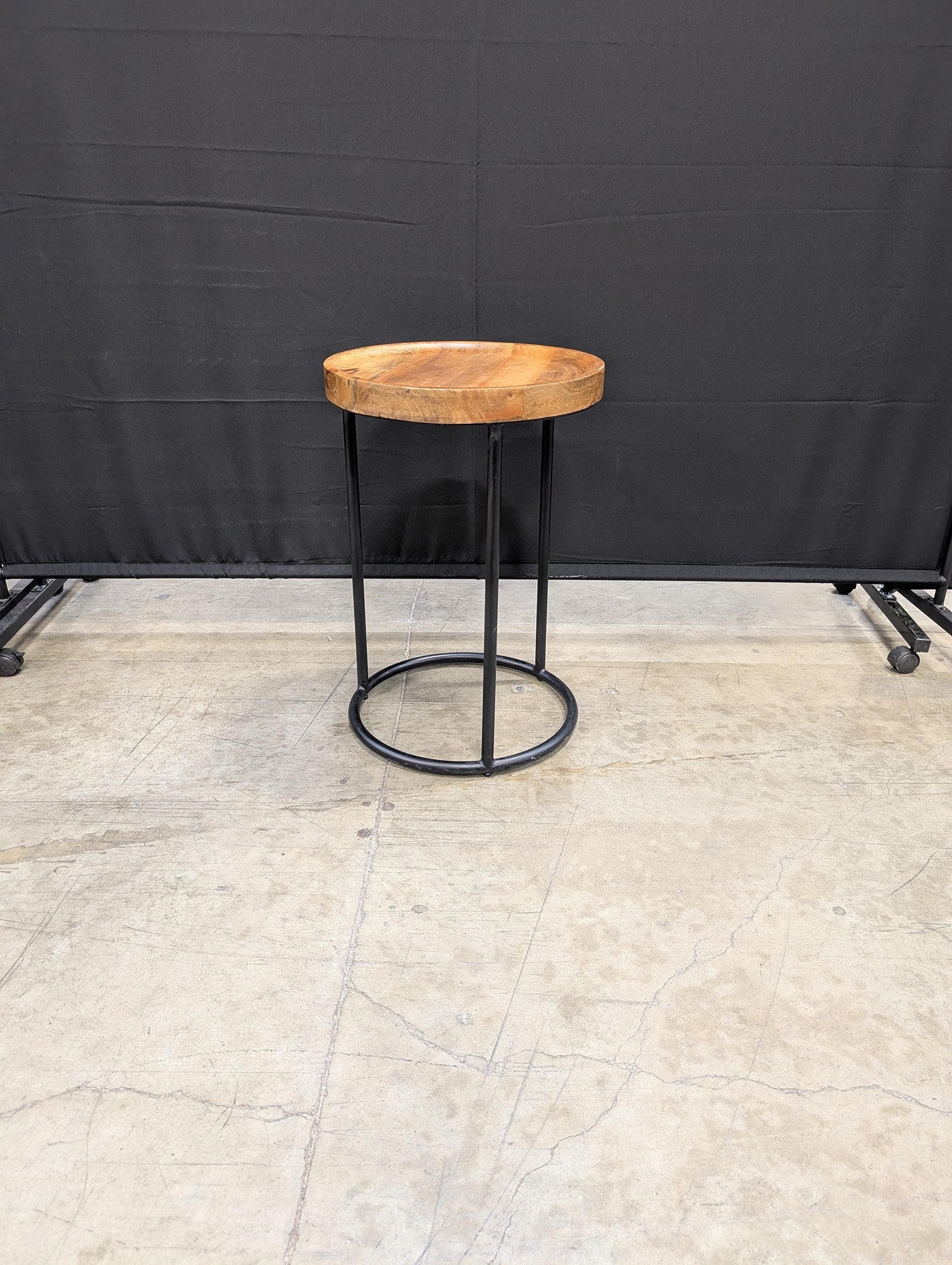 Rustic Wood Top Industrial Metal Stool Side Table