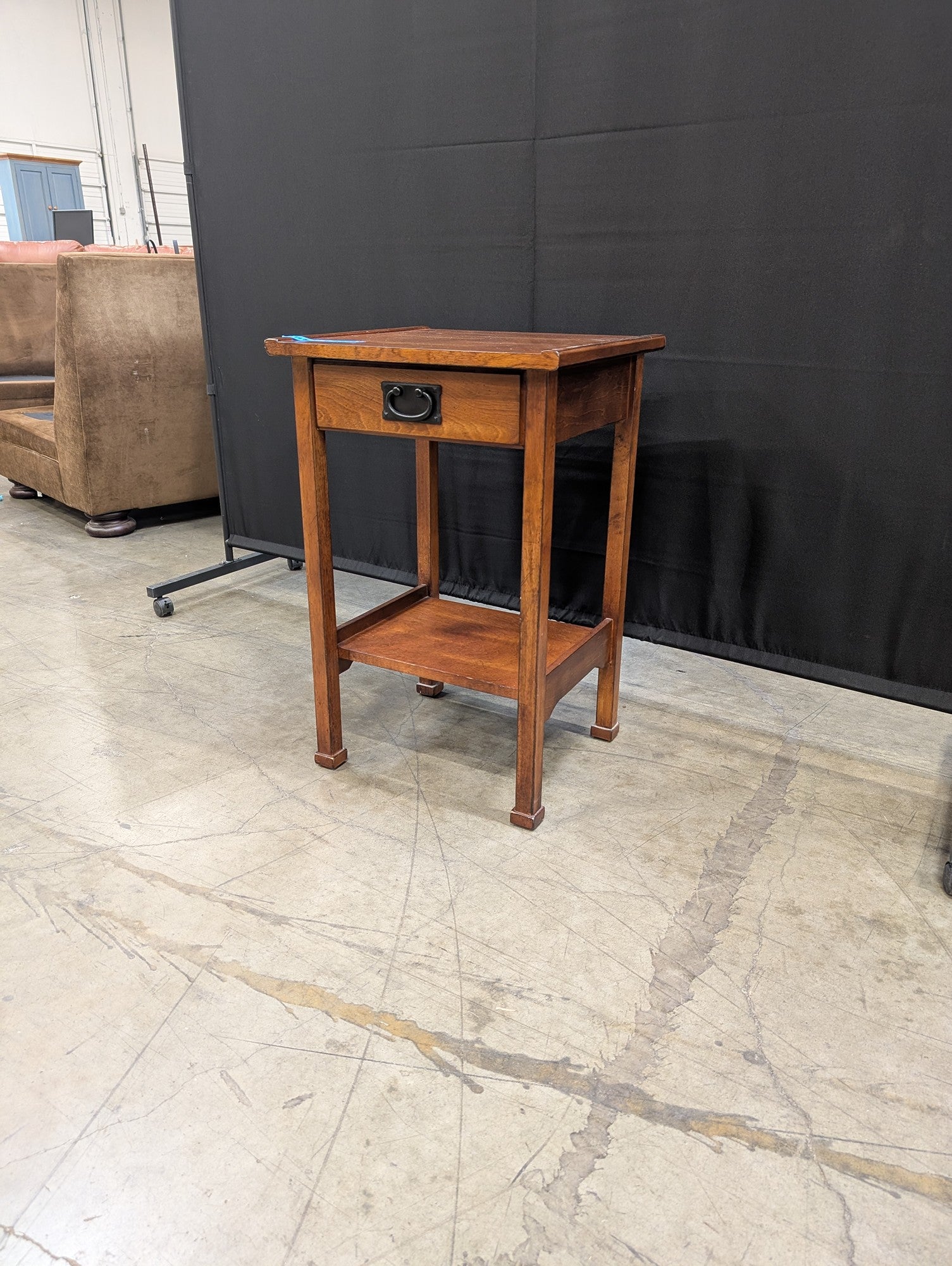 Mission Style Wood Side Table with Drawer and Shelf