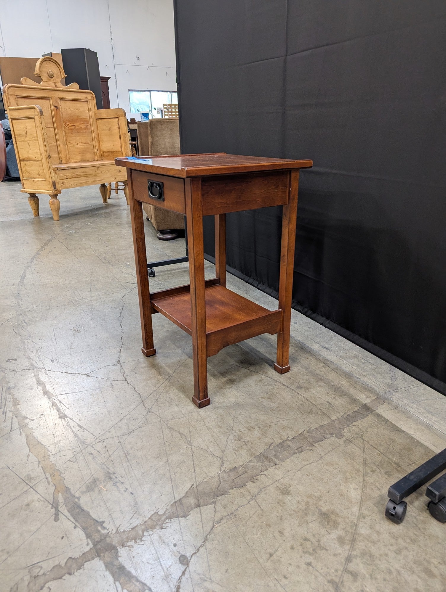 Mission Style Wood Side Table with Drawer and Shelf