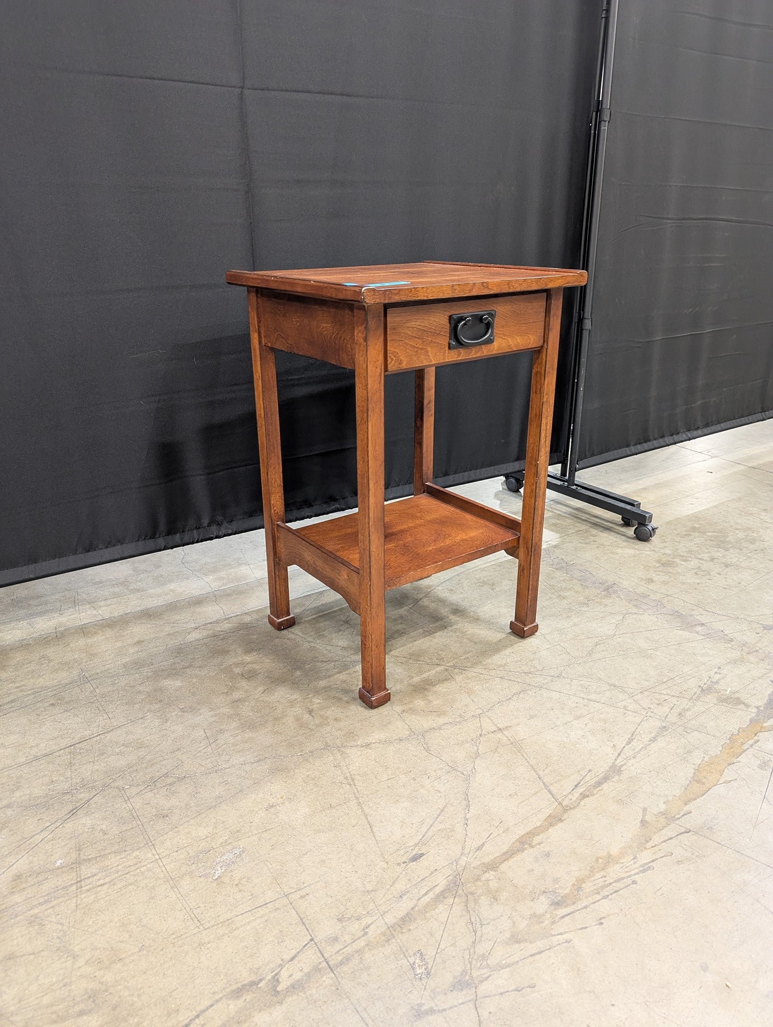 Mission Style Wood Side Table with Drawer and Shelf