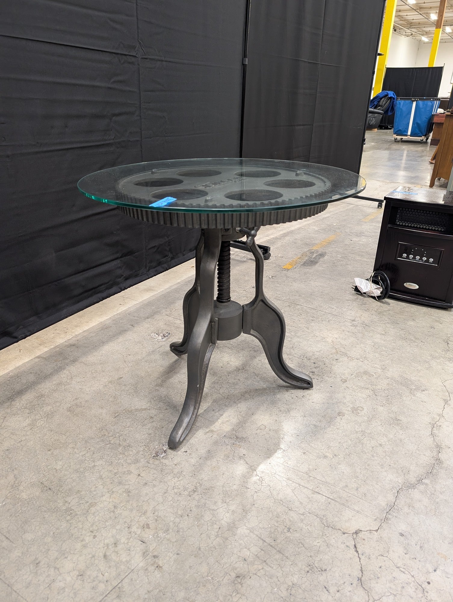 Kincaid 1946 Industrial Crank Adjustable Glass Top Table