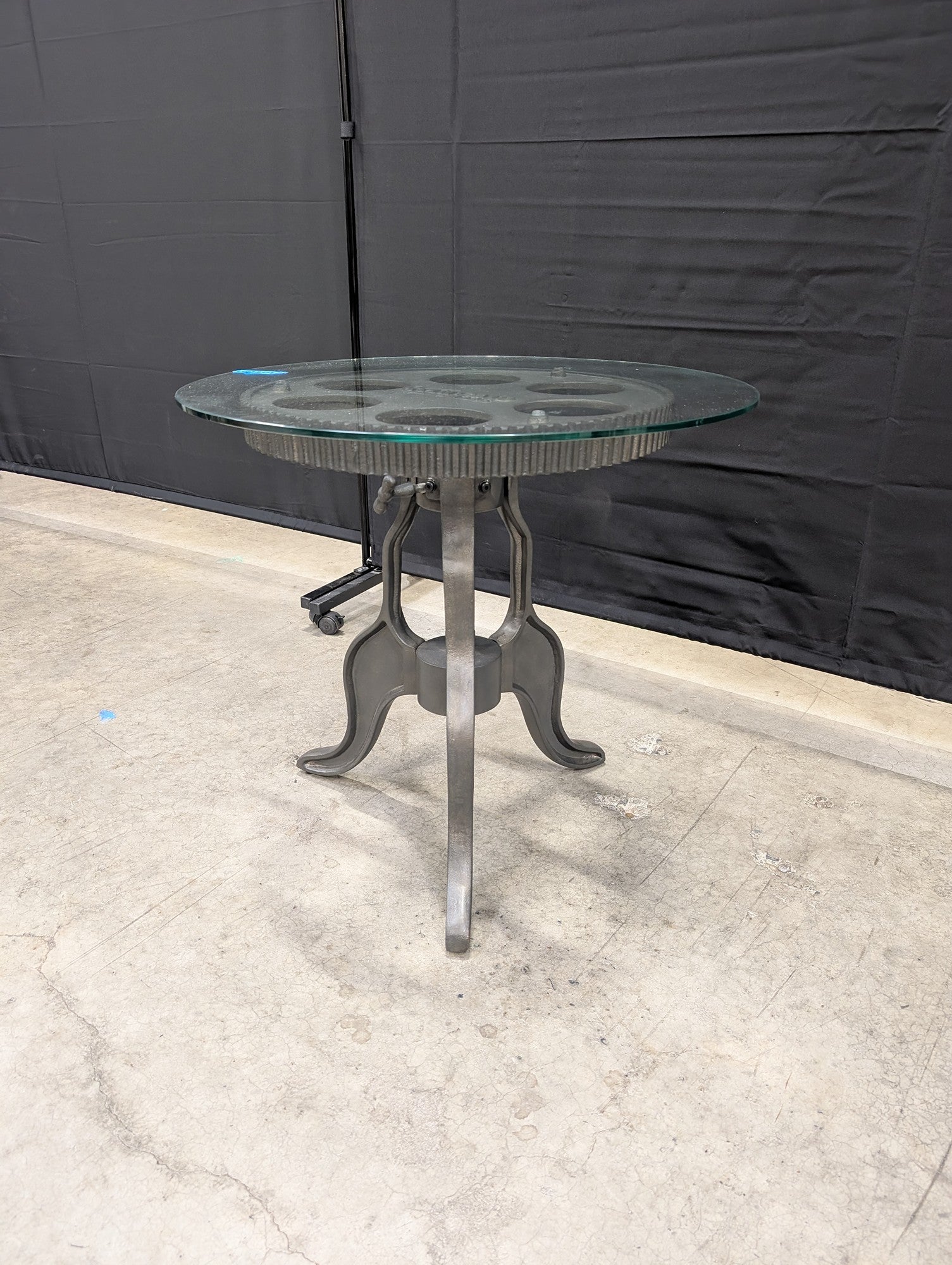 Kincaid 1946 Industrial Crank Adjustable Glass Top Table