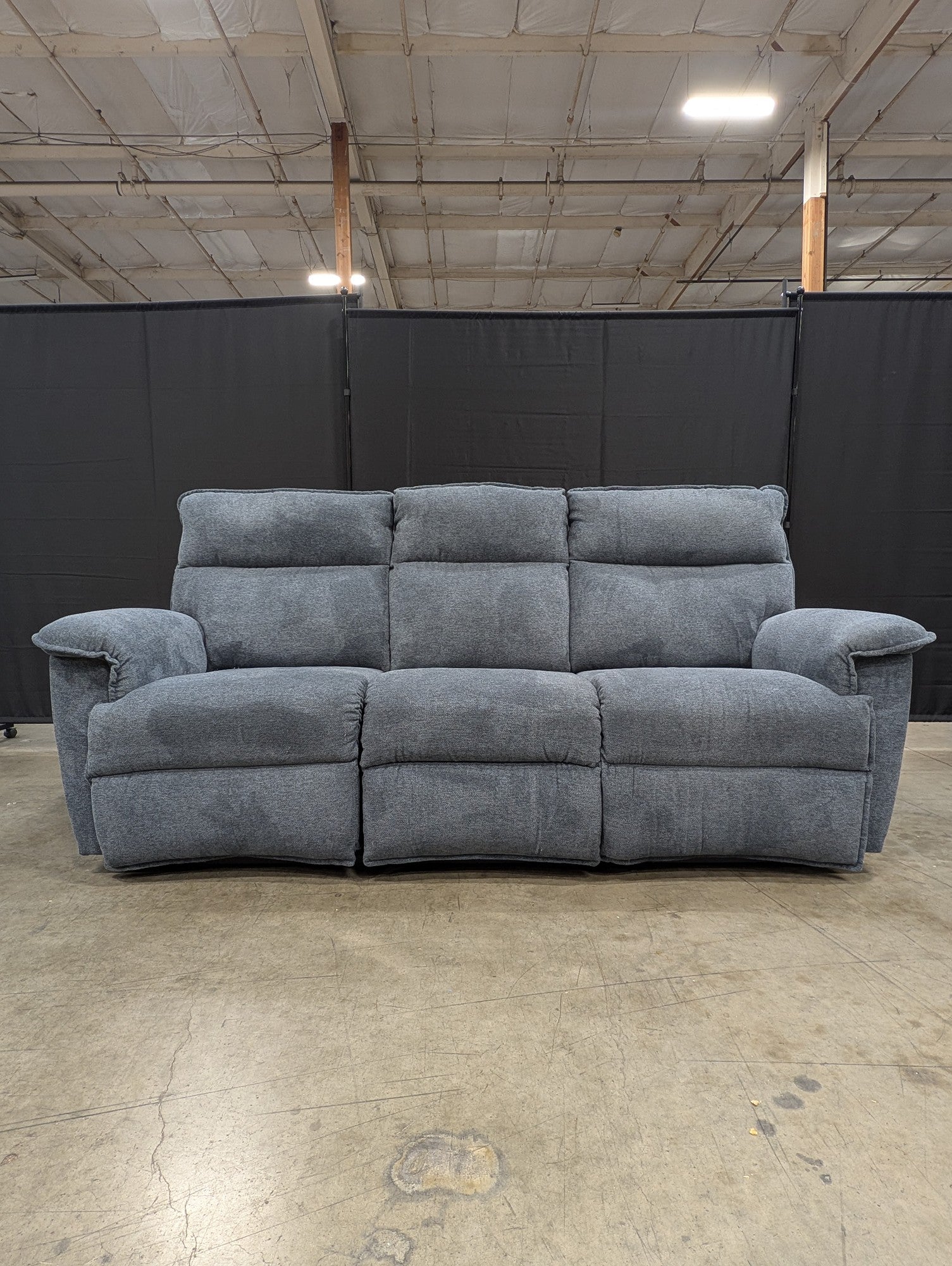Contemporary Heathered Grey Three-Seater Reclining Sofa