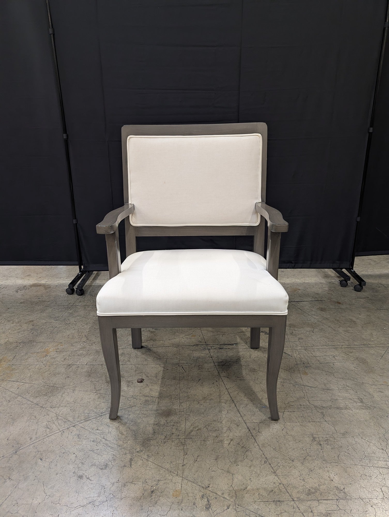 Transitional Grey Wood Upholstered Armchair