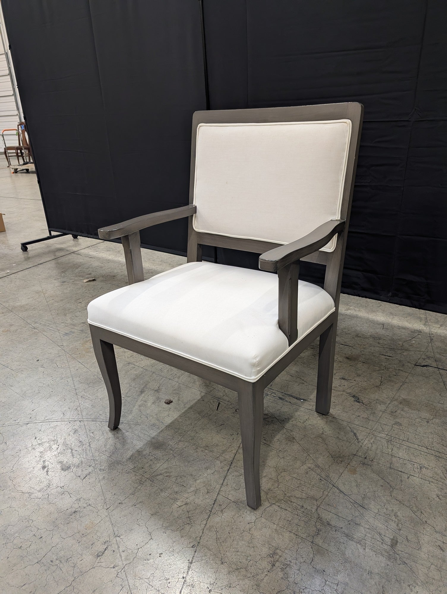 Transitional Grey Wood Upholstered Armchair