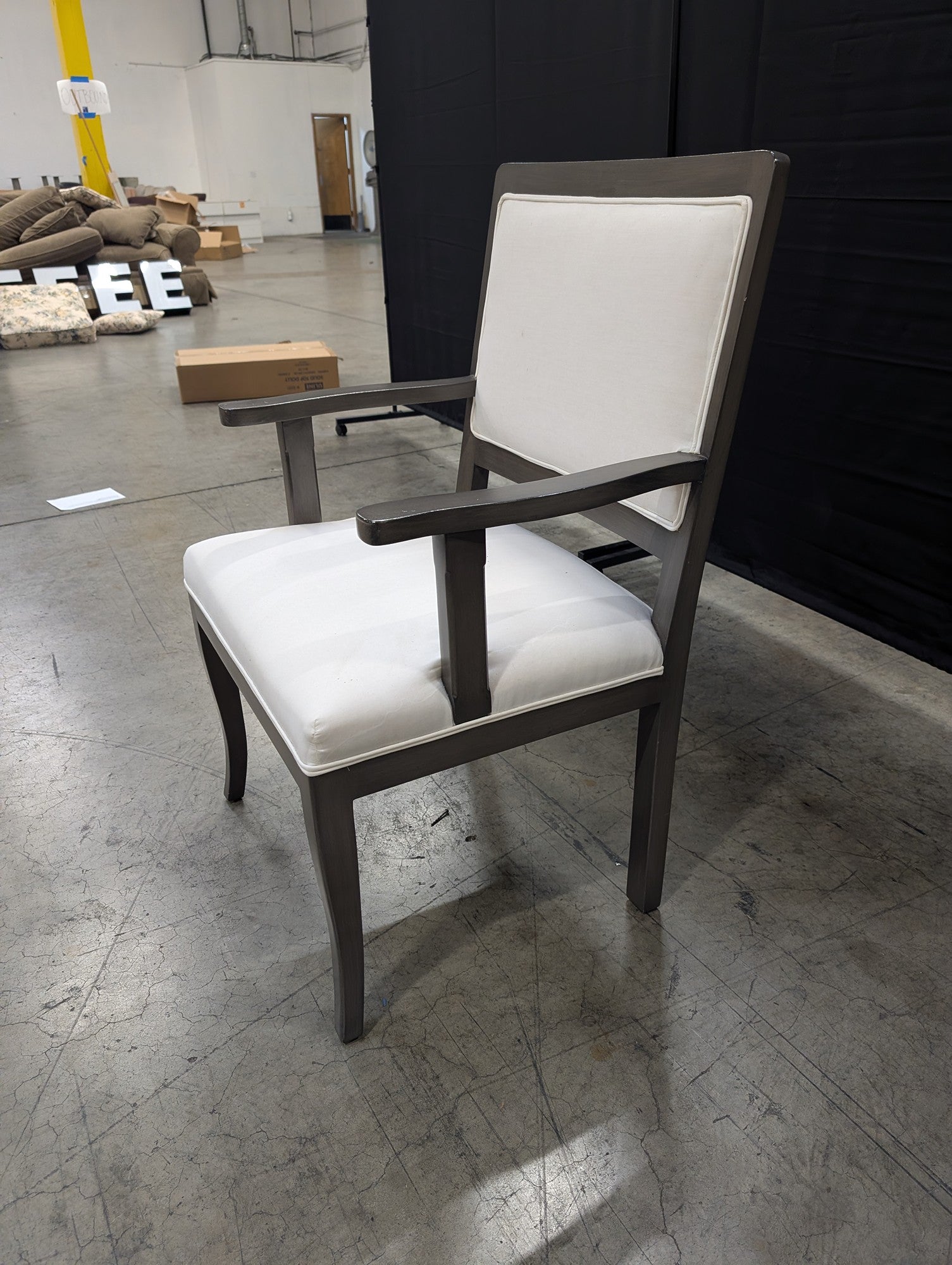 Transitional Grey Wood Upholstered Armchair