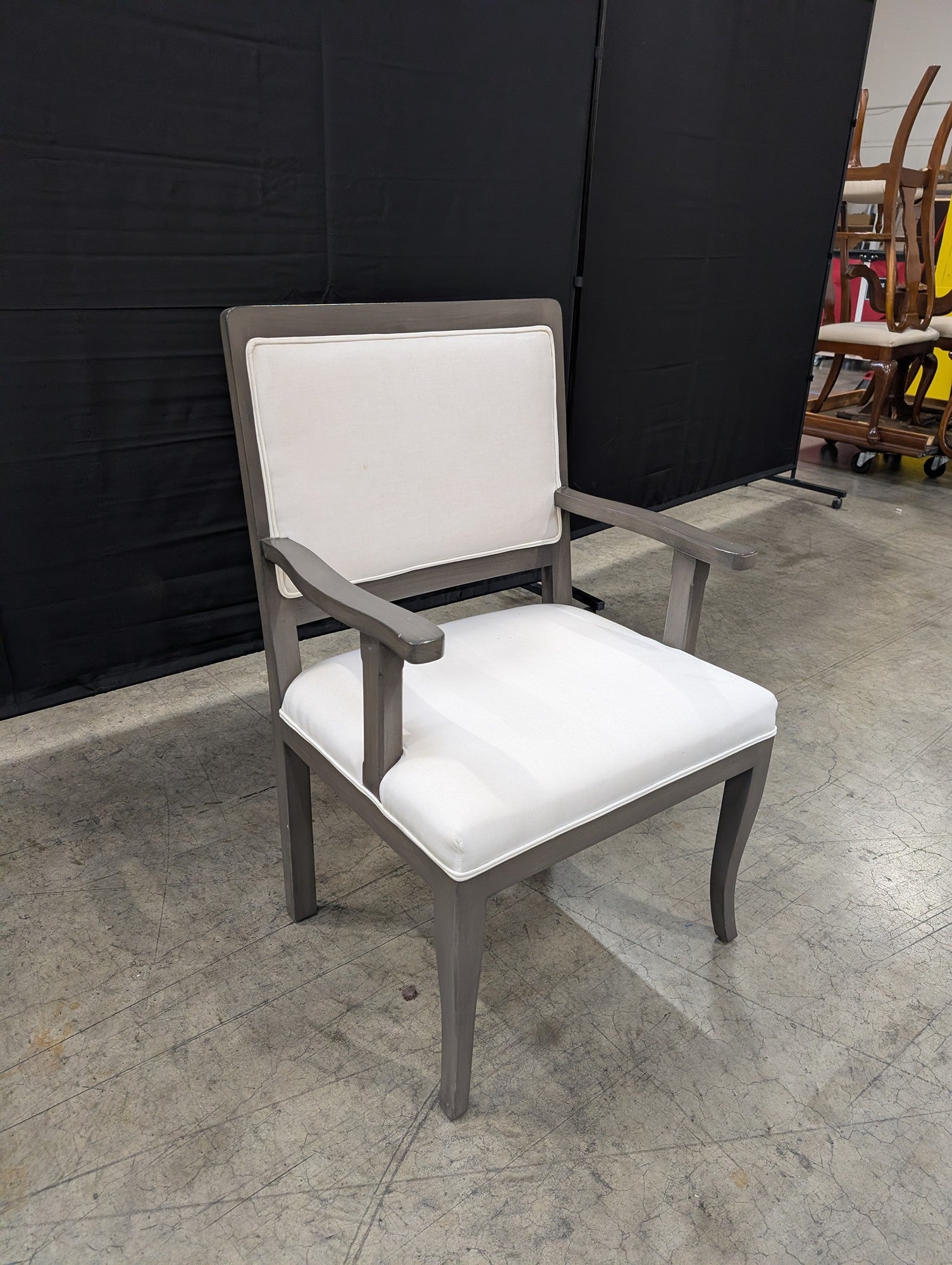 Transitional Grey Wood Upholstered Armchair