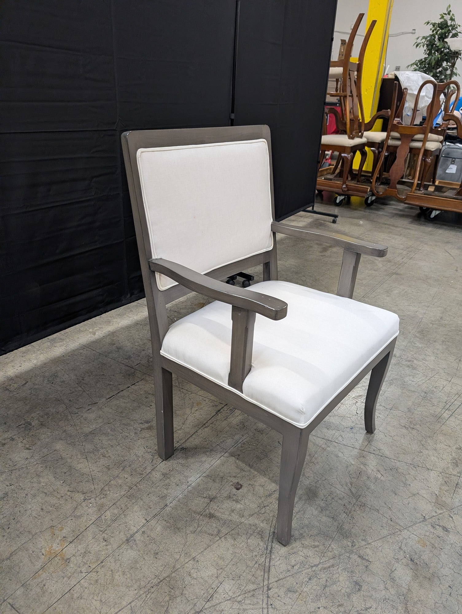 Transitional Grey Wood Upholstered Armchair