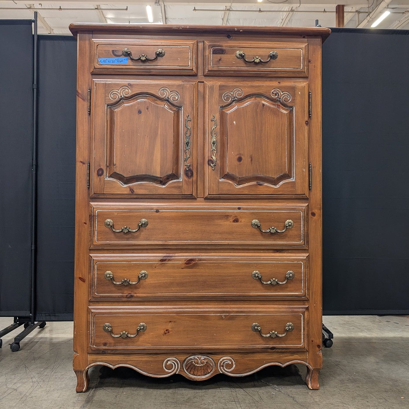 Ethan Allen Rustic Pine Armoire with Cabinet and Drawers