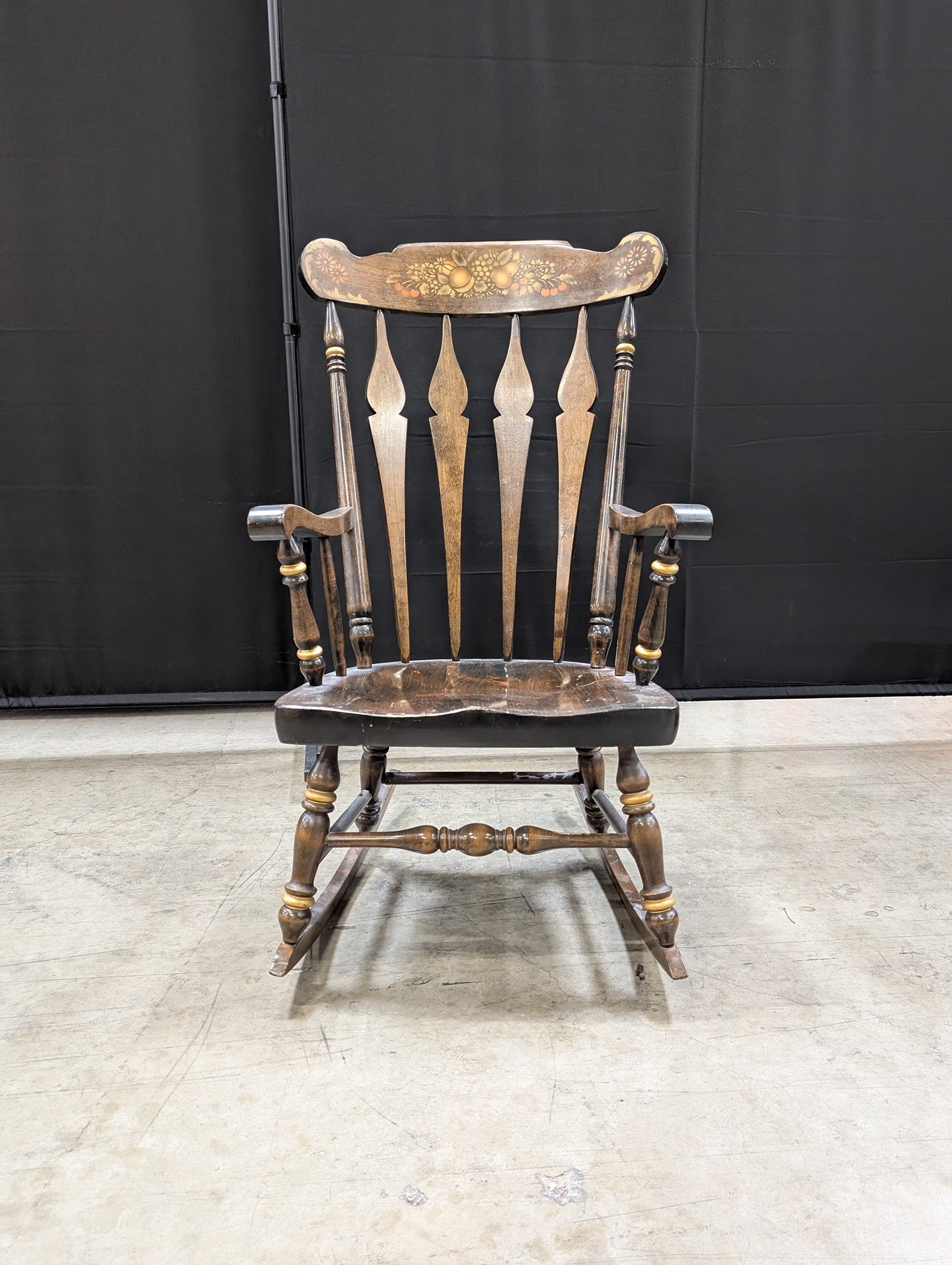 Vintage Nichols & Stone Furniture Company Hand-Painted Hardwood Rocking Chair with Fruit Motif