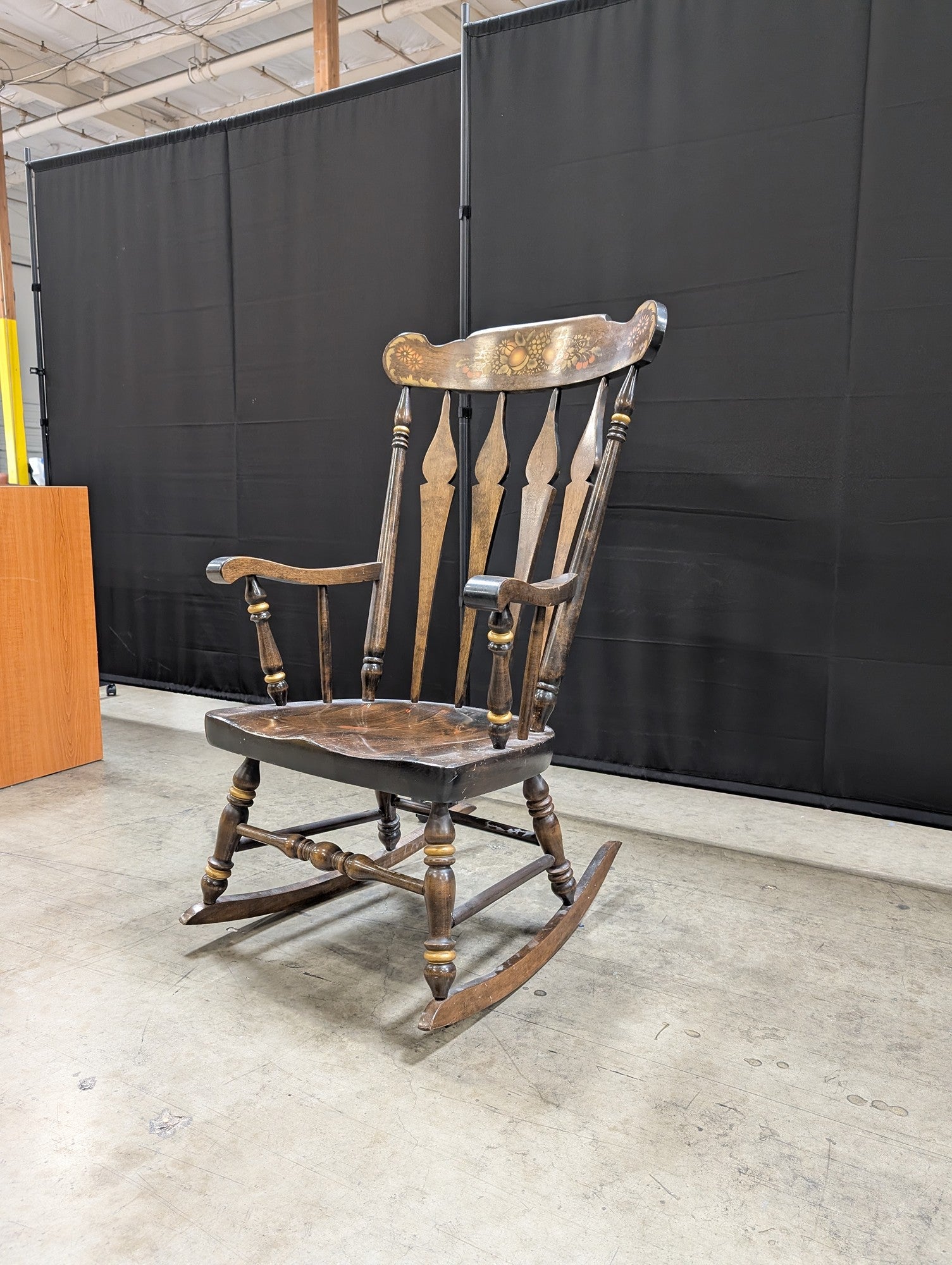 Vintage Nichols & Stone Furniture Company Hand-Painted Hardwood Rocking Chair with Fruit Motif
