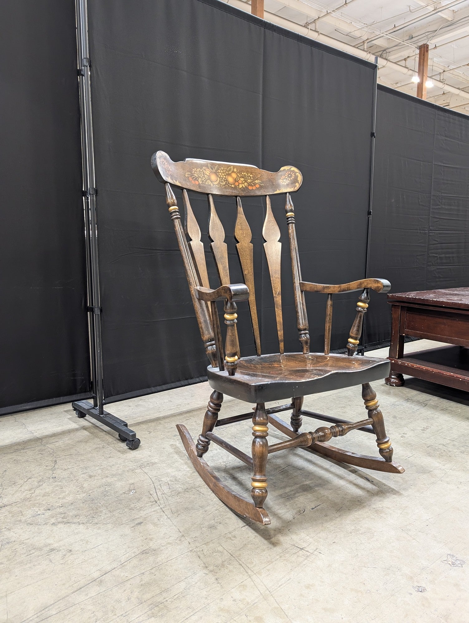 Vintage Nichols & Stone Furniture Company Hand-Painted Hardwood Rocking Chair with Fruit Motif