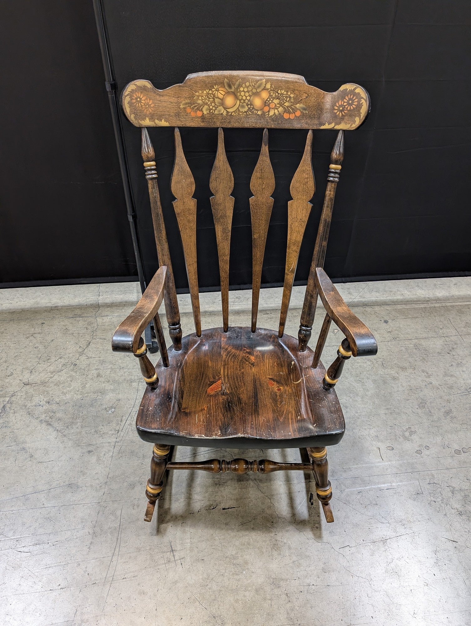 Vintage Nichols & Stone Furniture Company Hand-Painted Hardwood Rocking Chair with Fruit Motif