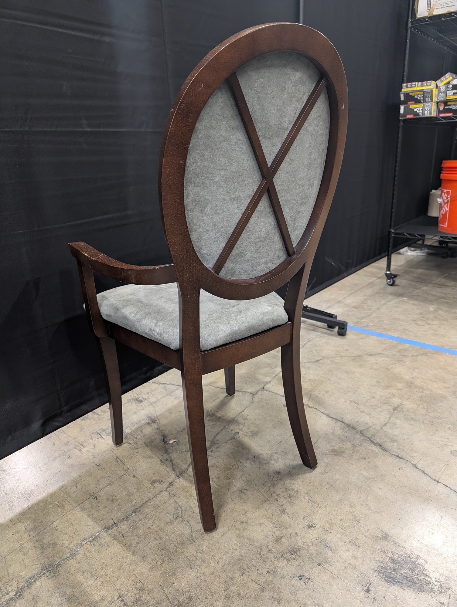 Dinec Oval Back Wood Armchair with Grey Upholstery