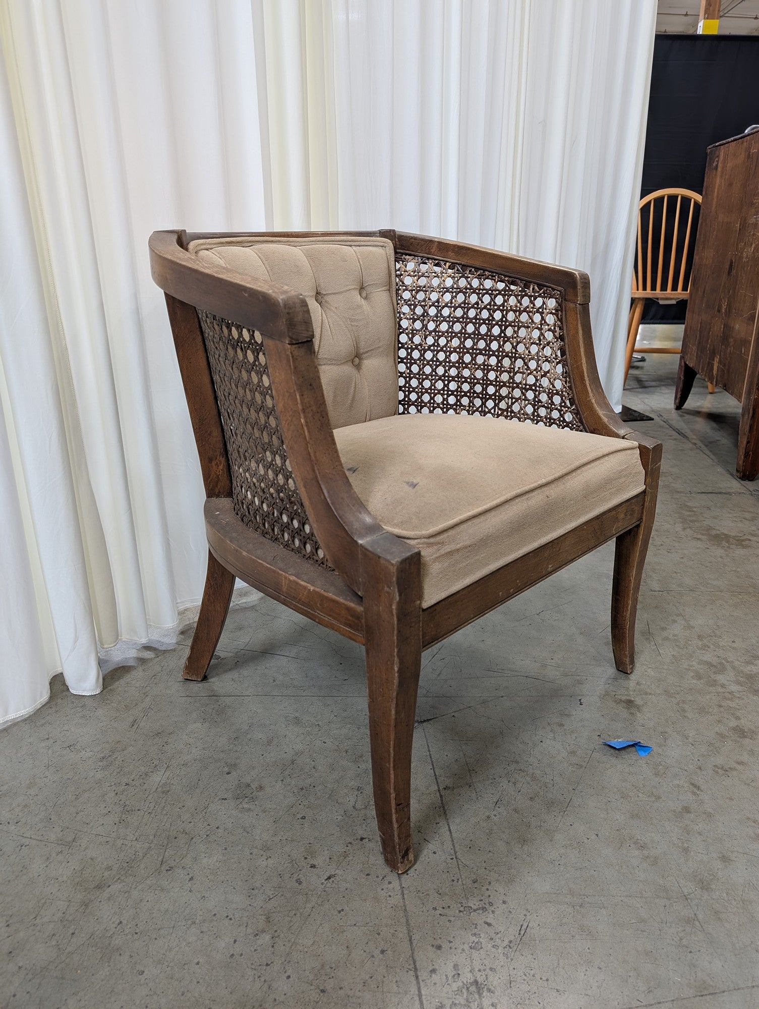 Vintage Cane Back Upholstered Accent Chair