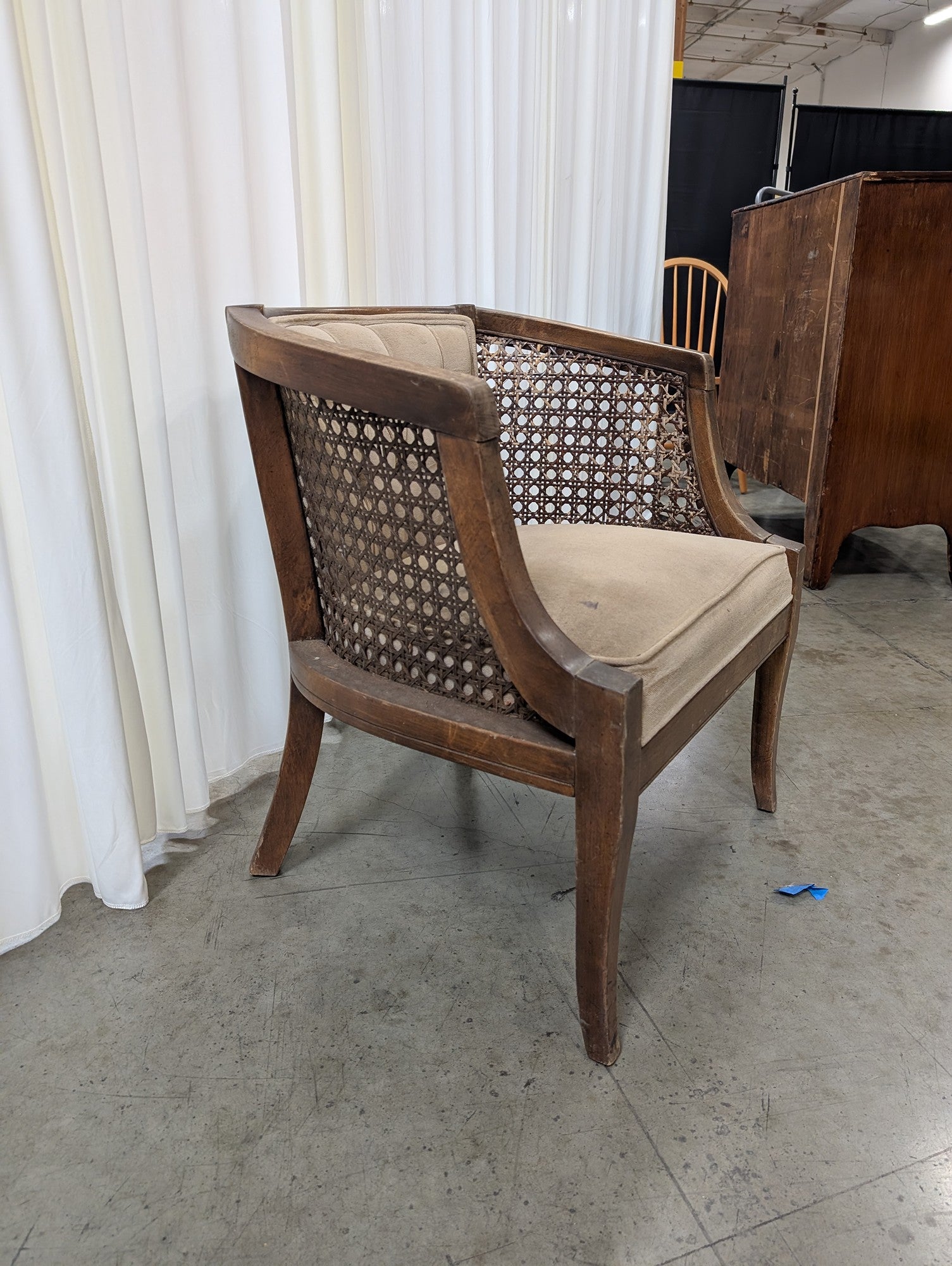 Vintage Cane Back Upholstered Accent Chair