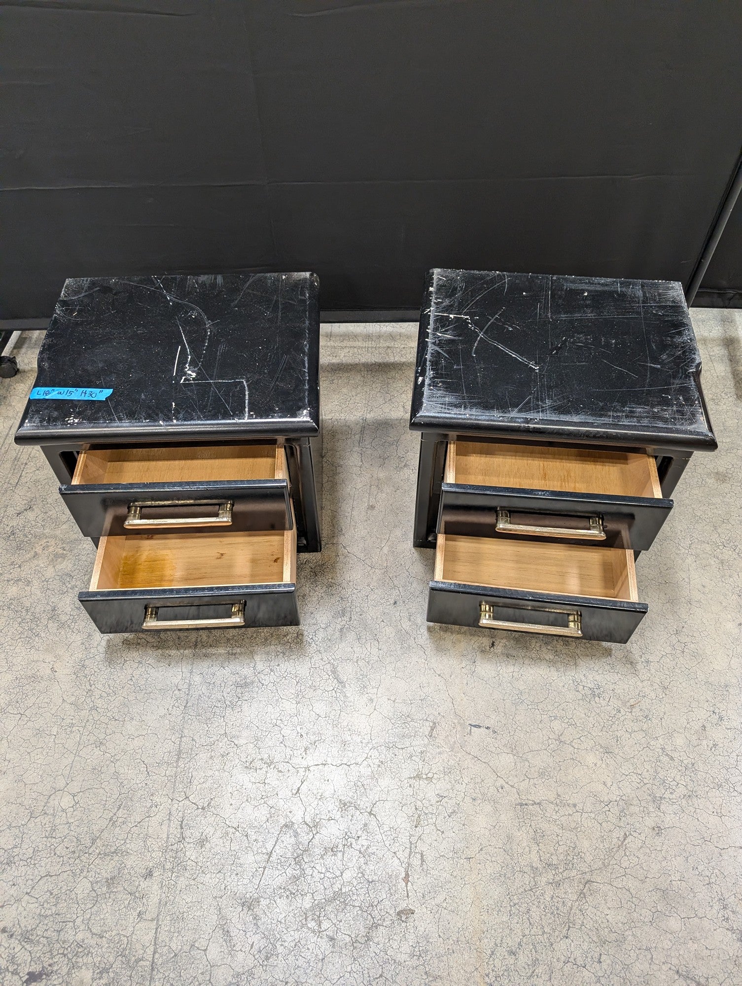 Pair of Sleek Black Two-Drawer Bedside Tables