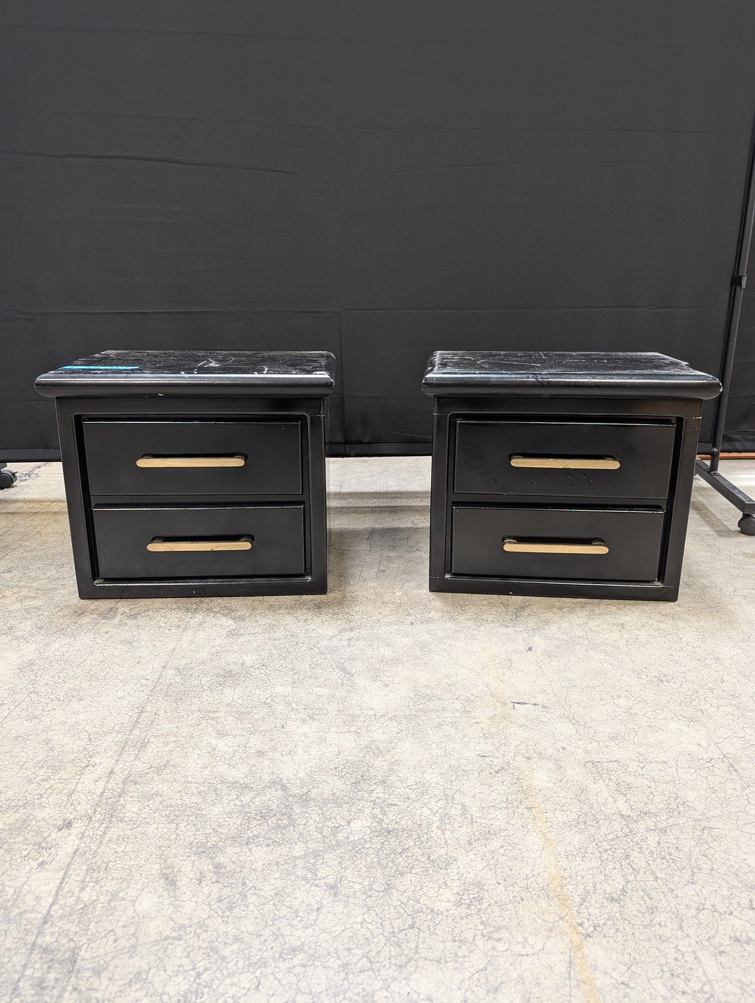 Pair of Sleek Black Two-Drawer Bedside Tables