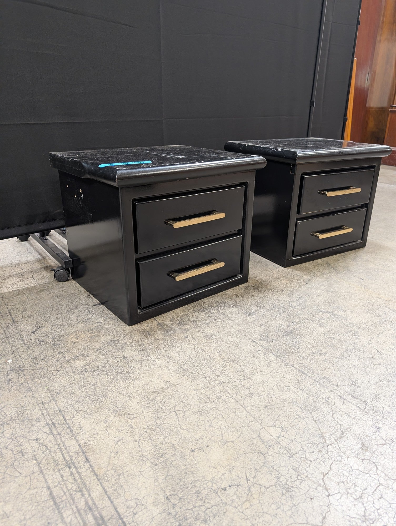 Pair of Sleek Black Two-Drawer Bedside Tables