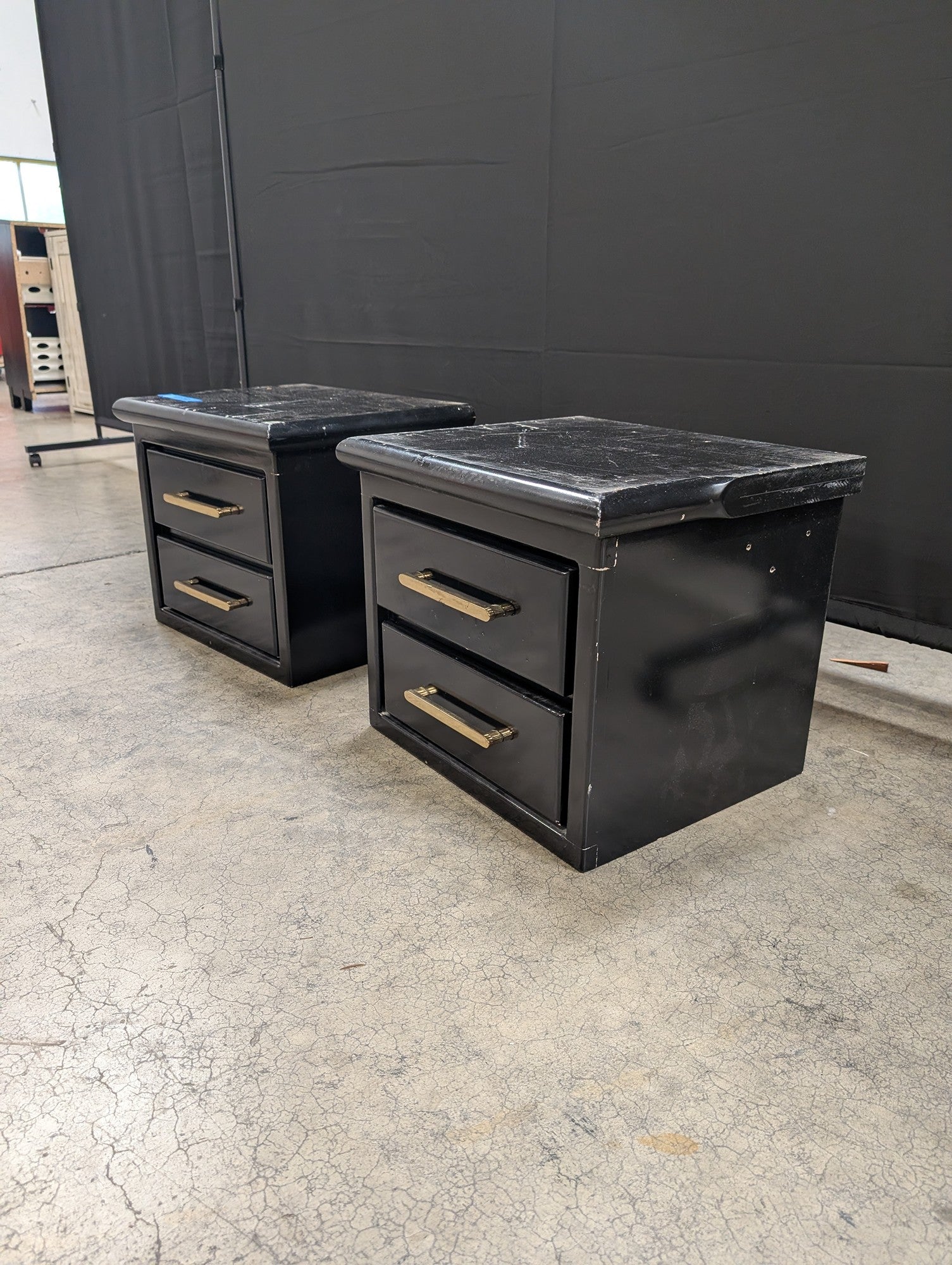 Pair of Sleek Black Two-Drawer Bedside Tables