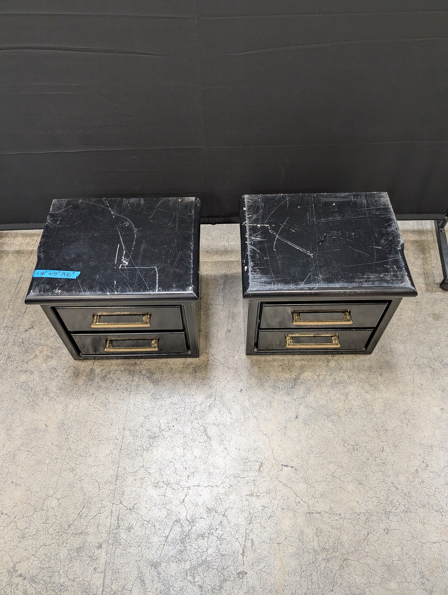 Pair of Sleek Black Two-Drawer Bedside Tables