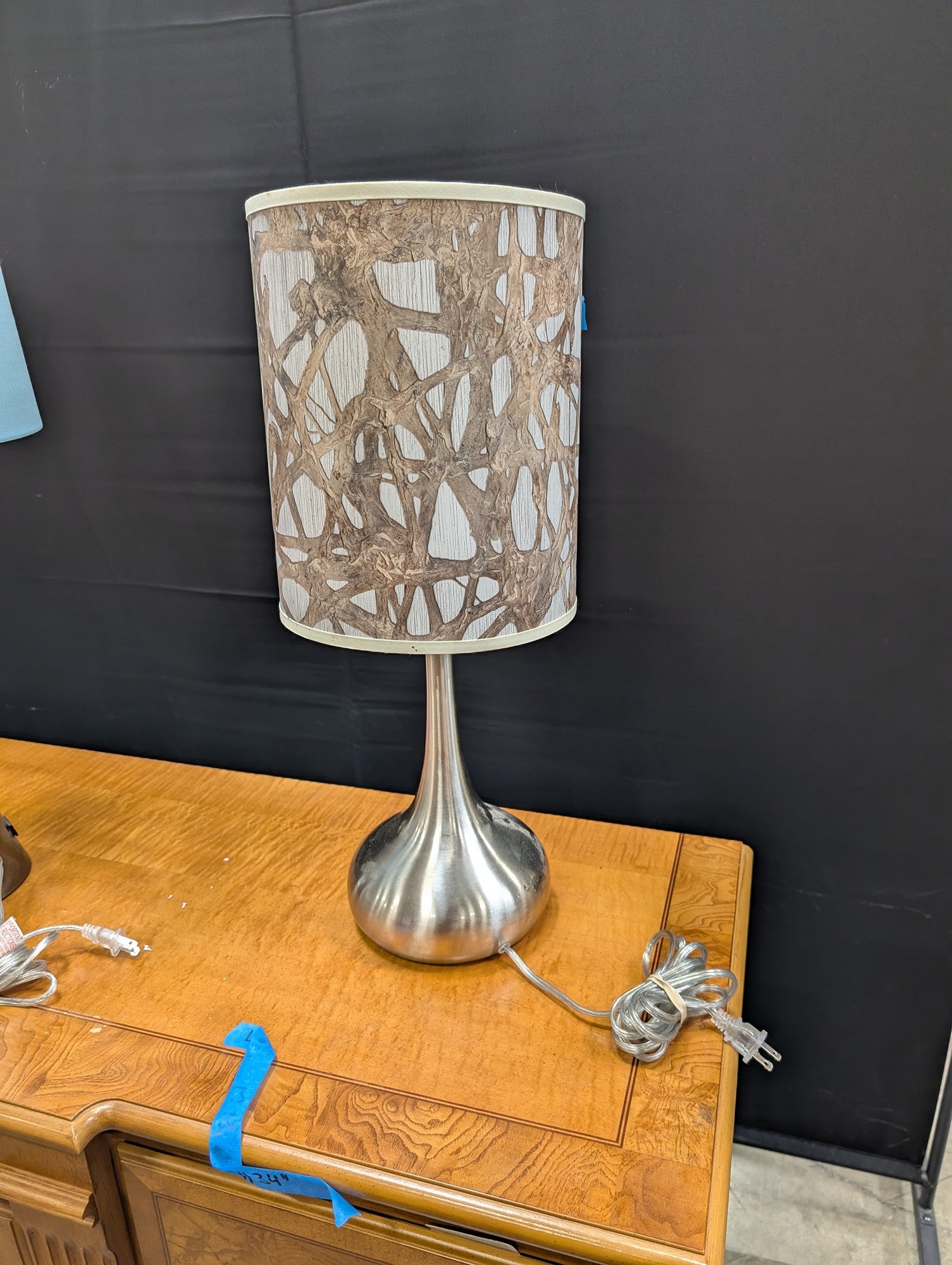 Modern Brushed Metal Table Lamp with Organic Pattern Shade