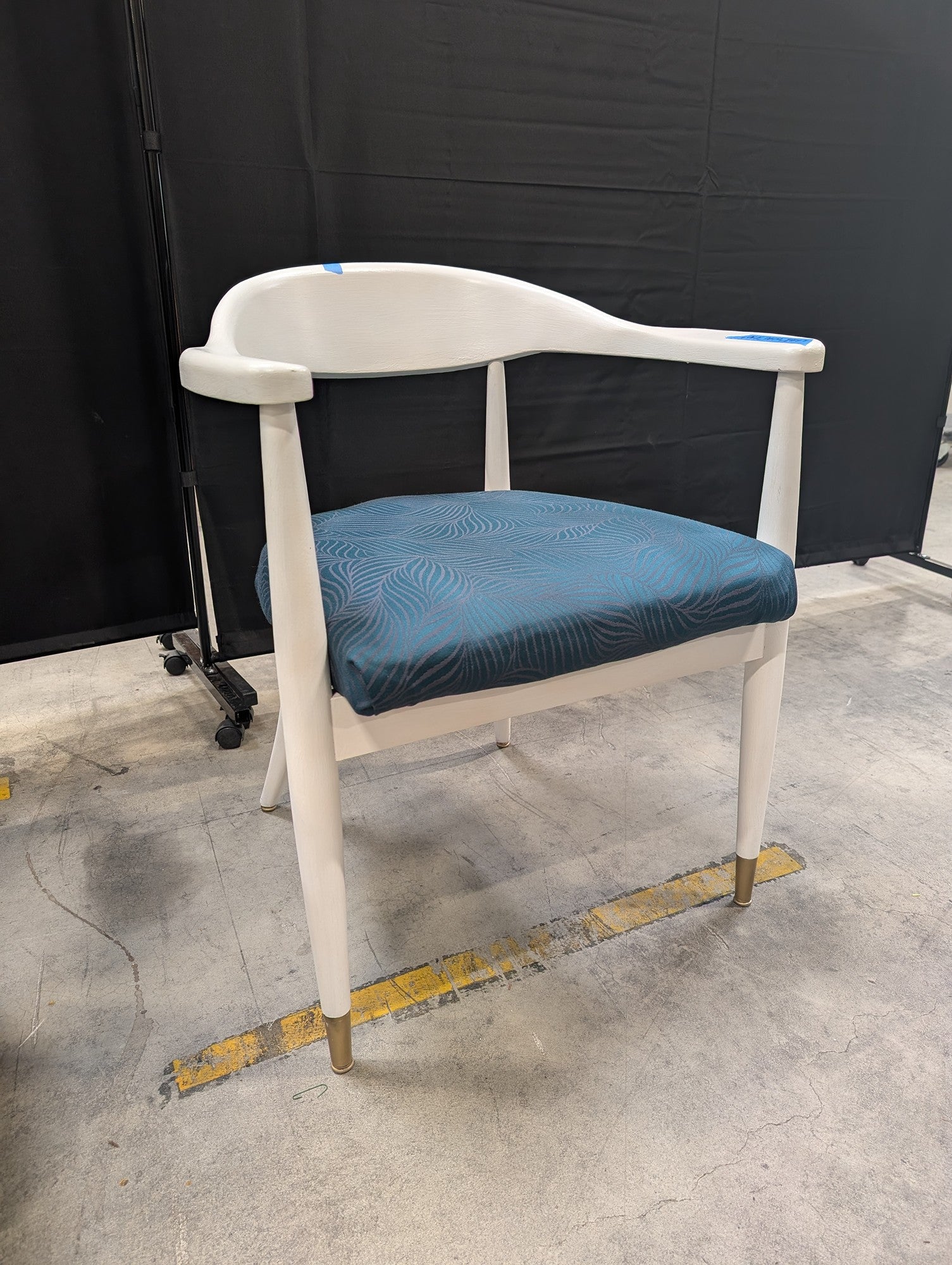 Mid-Century Modern Style Accent Chair with Teal Patterned Upholstery