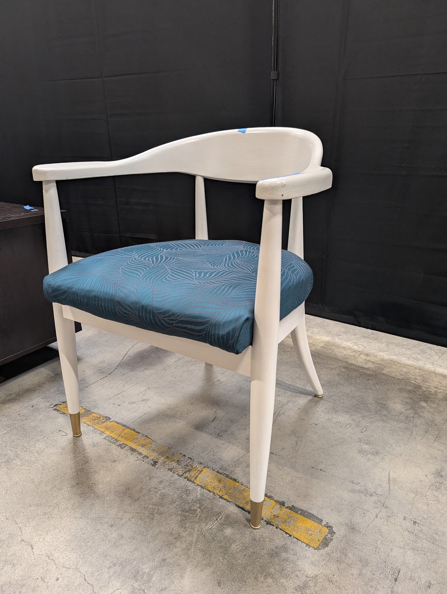 Mid-Century Modern Style Accent Chair with Teal Patterned Upholstery
