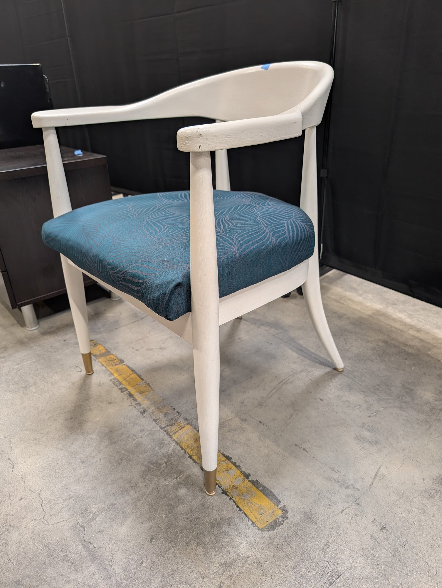 Mid-Century Modern Style Accent Chair with Teal Patterned Upholstery