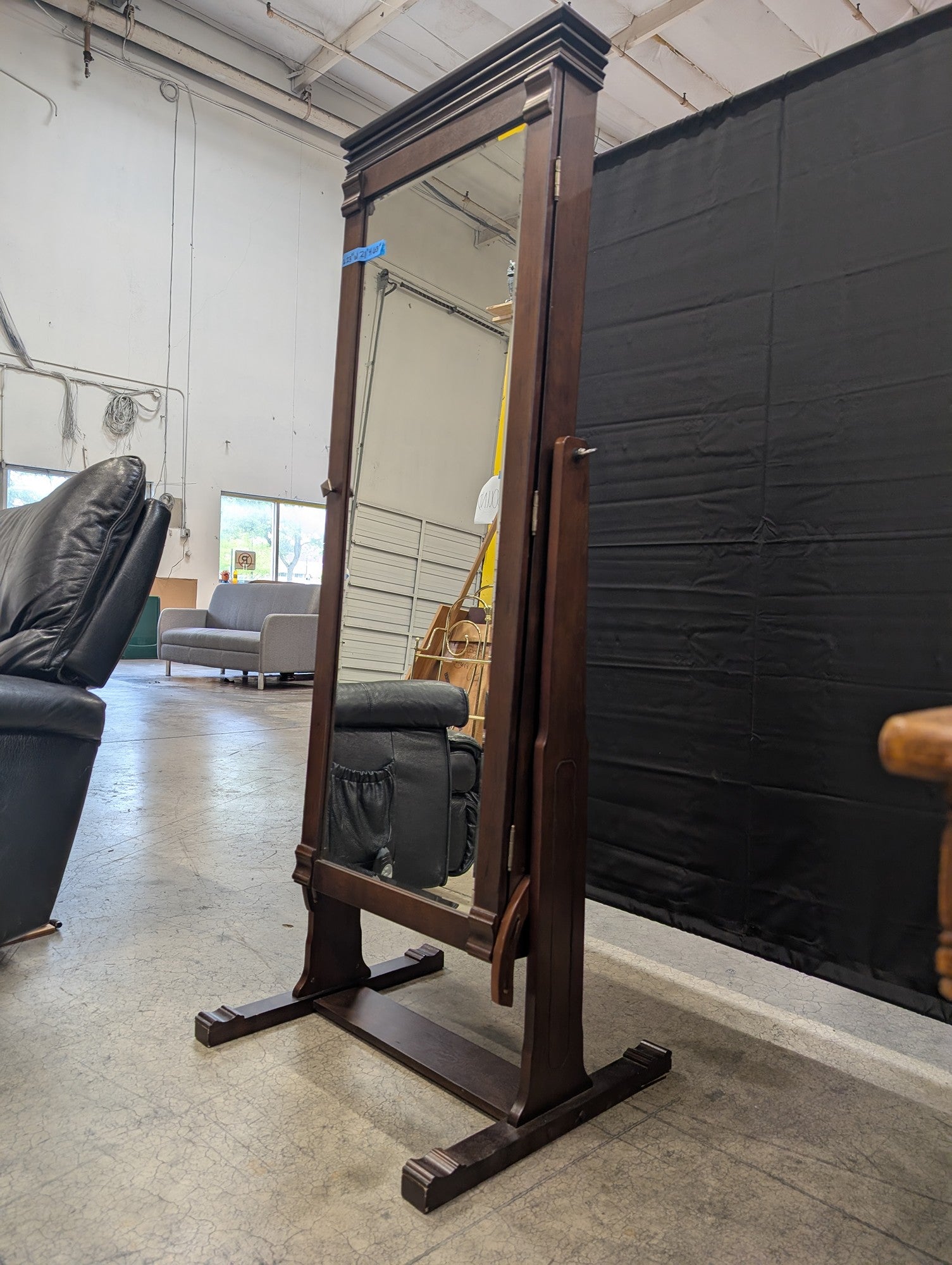 Freestanding Dark Wood Cheval Mirror Jewelry Armoire