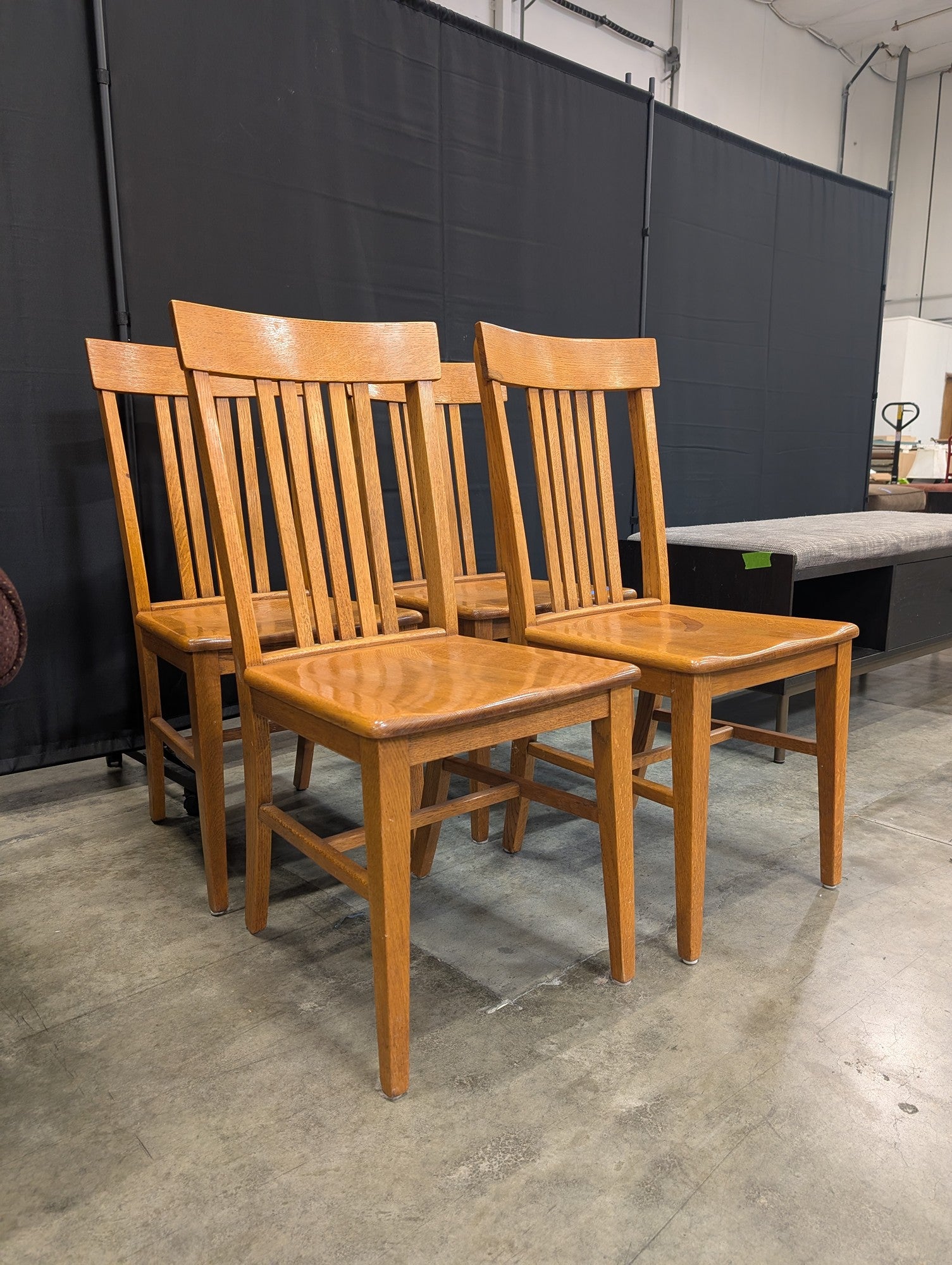 Set of Four Slat Back Dining Chairs in Oak Wood