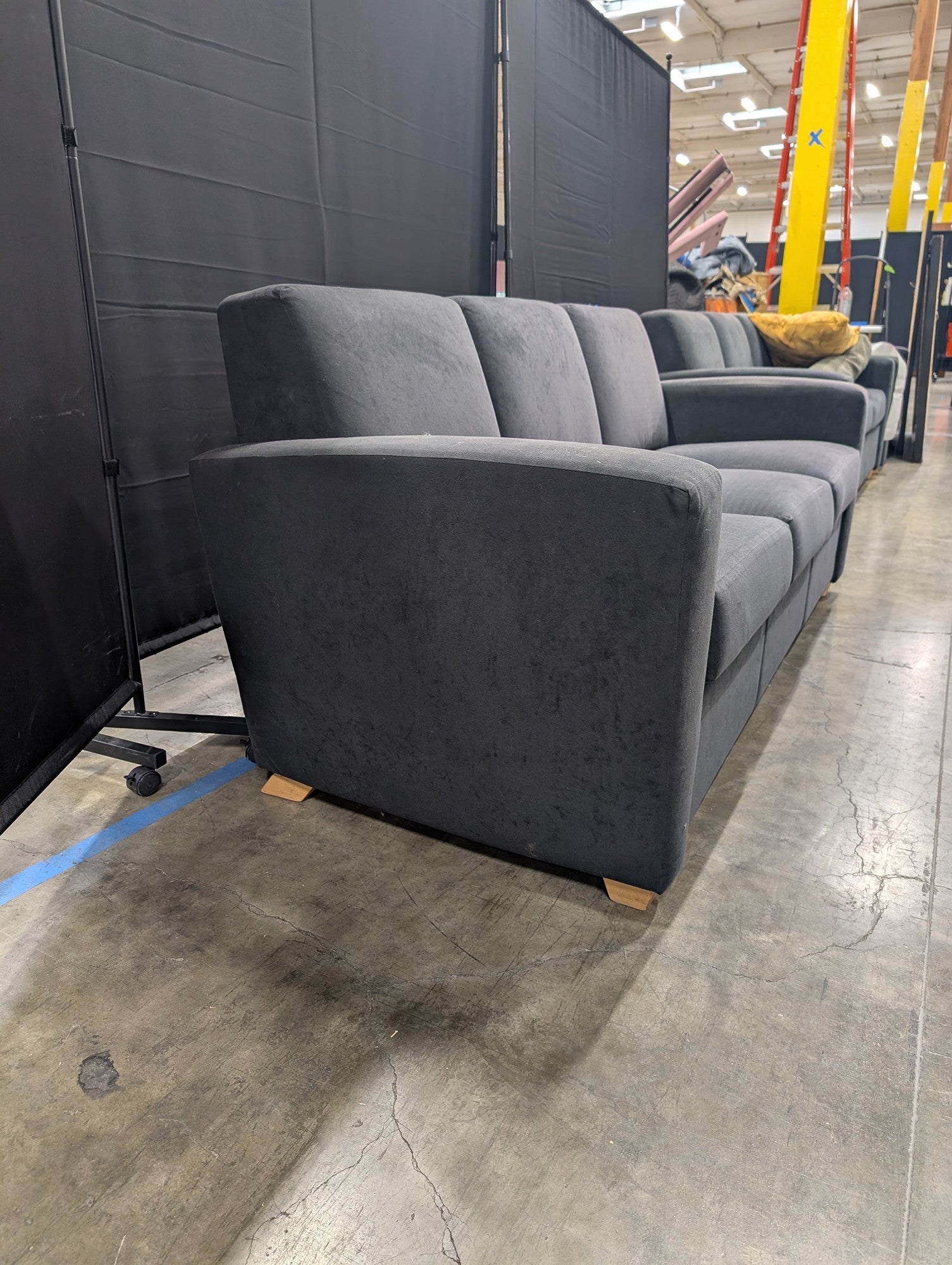 Dark Gray Fabric Three-Cushion Couch