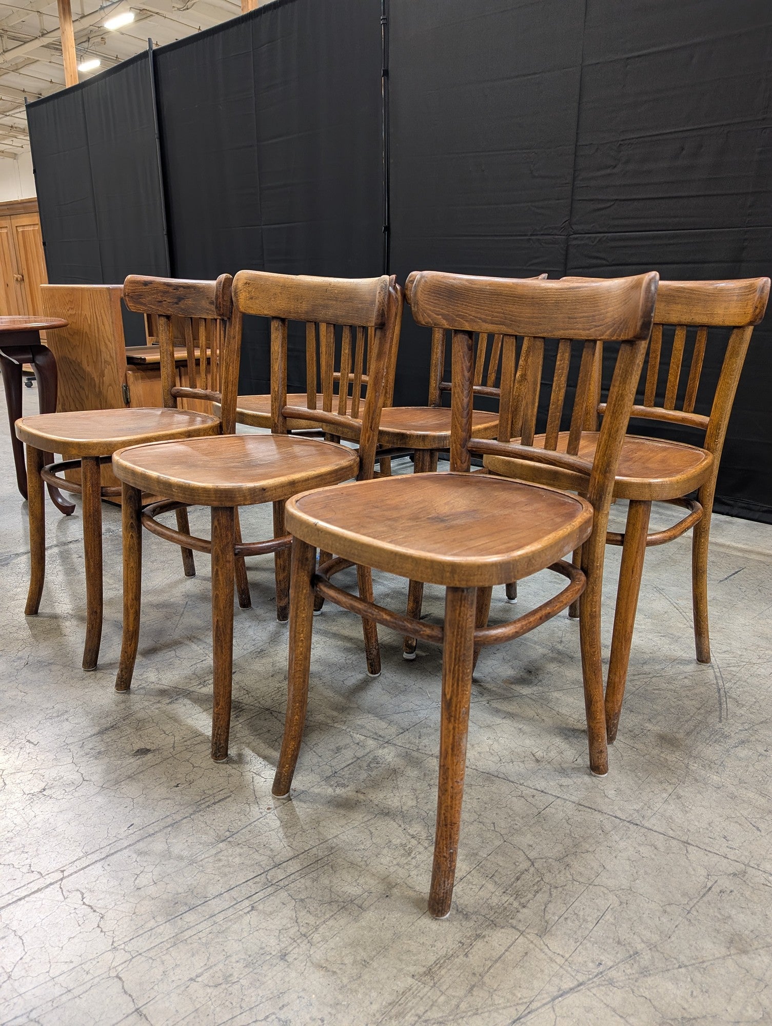 Set of Six Brown Bentwood Slat Back Dining Chairs