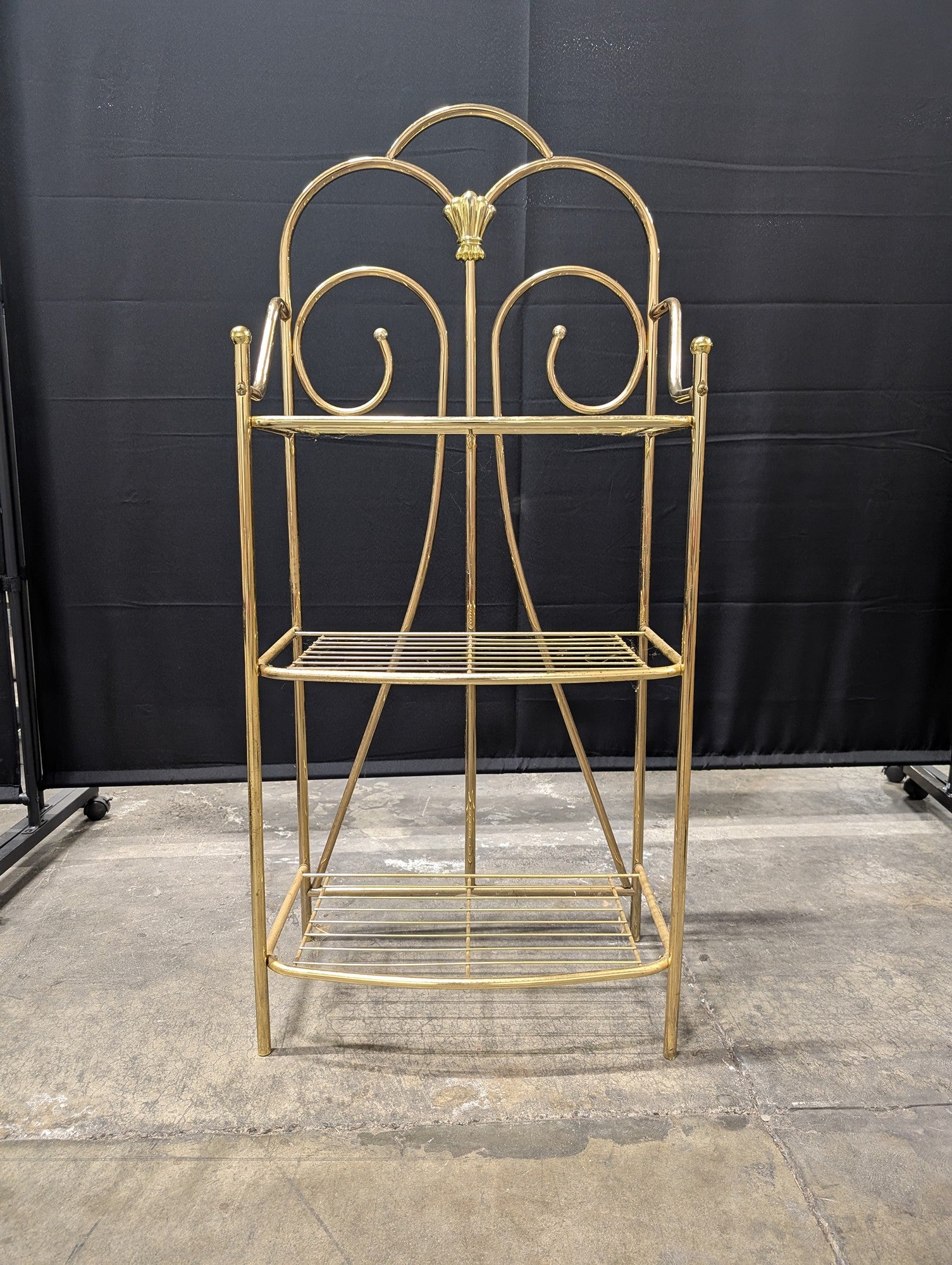 Ornate Gold Metal Three-Tier Baker's Rack