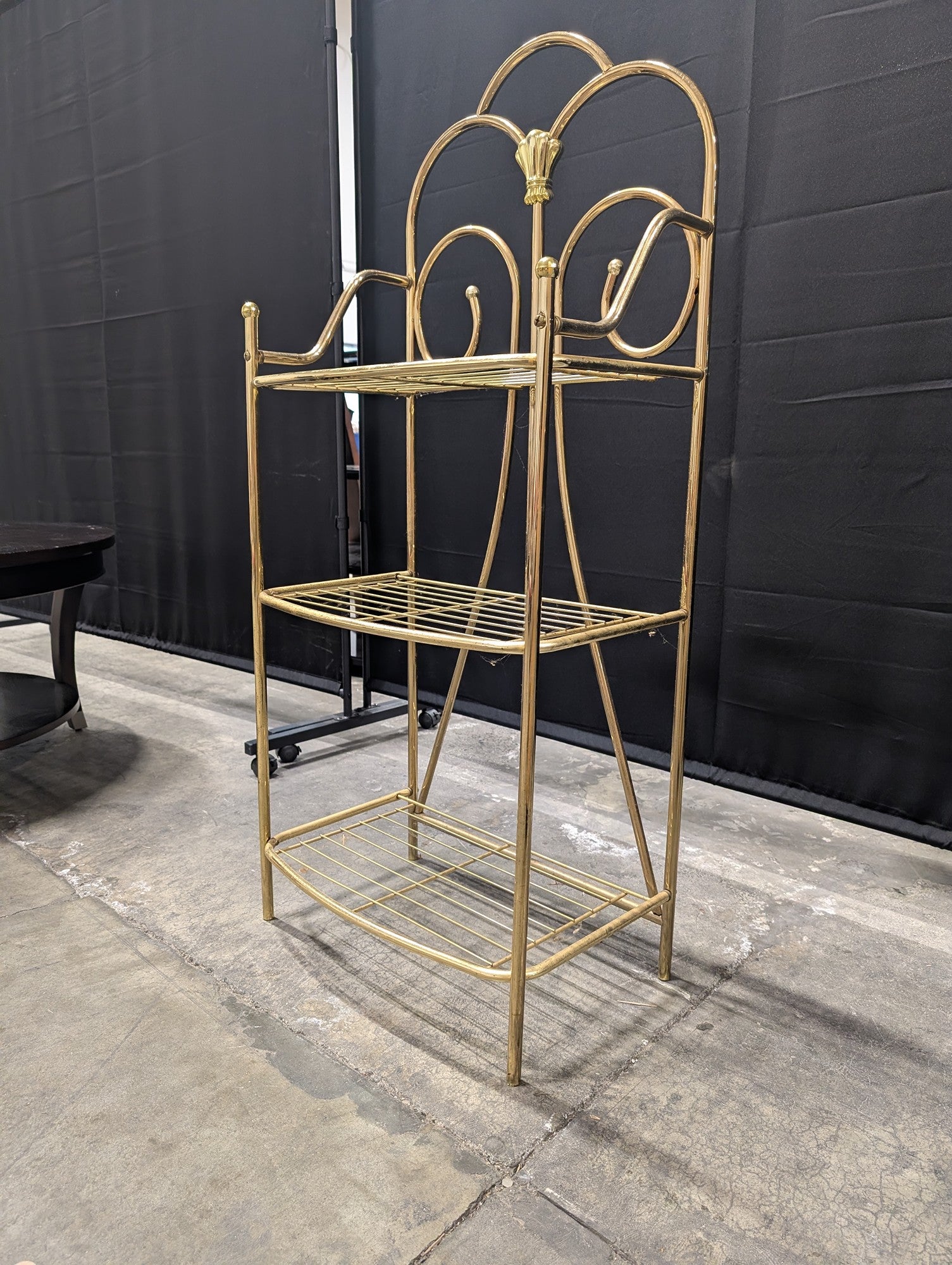 Ornate Gold Metal Three-Tier Baker's Rack