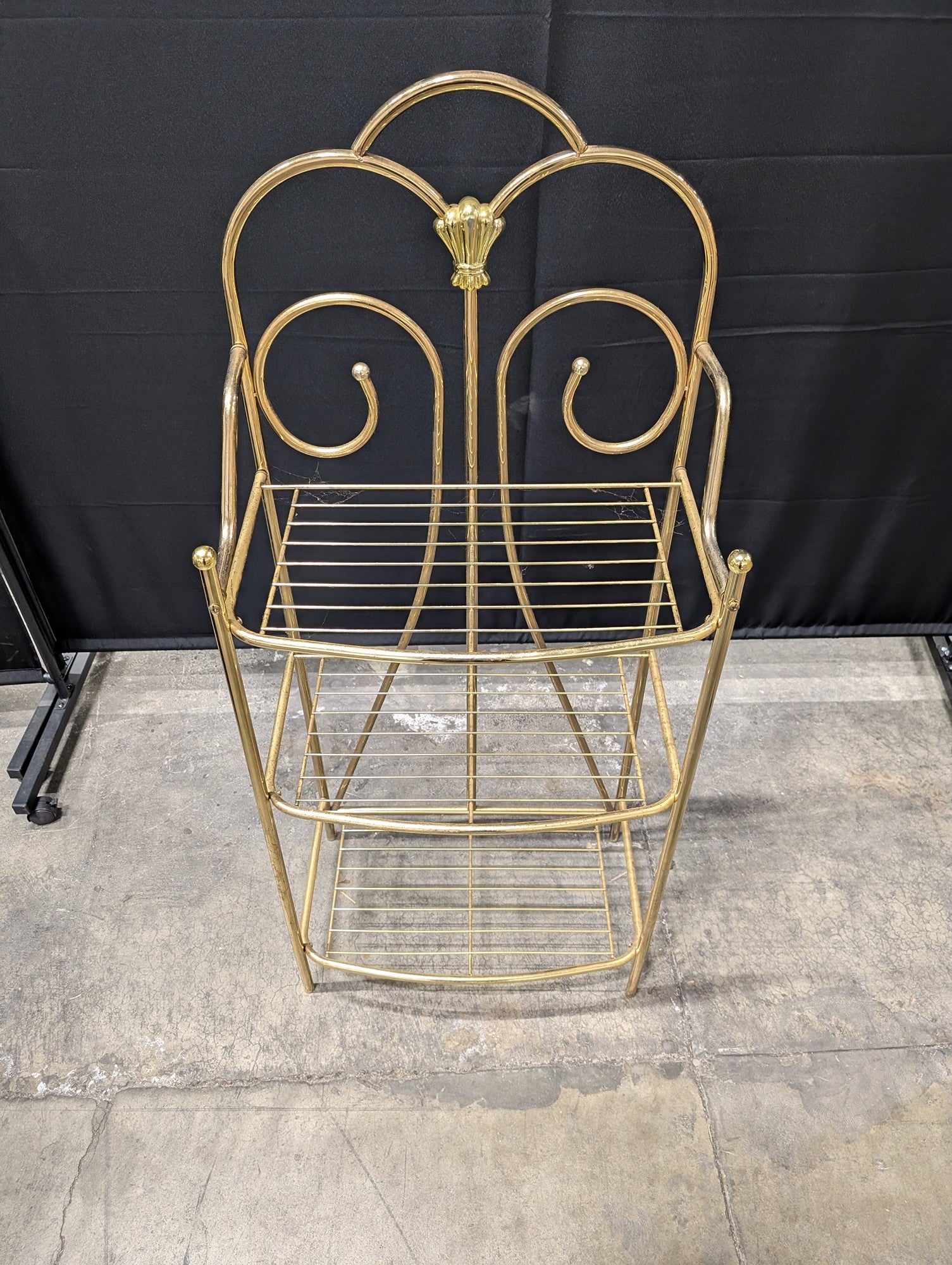 Ornate Gold Metal Three-Tier Baker's Rack