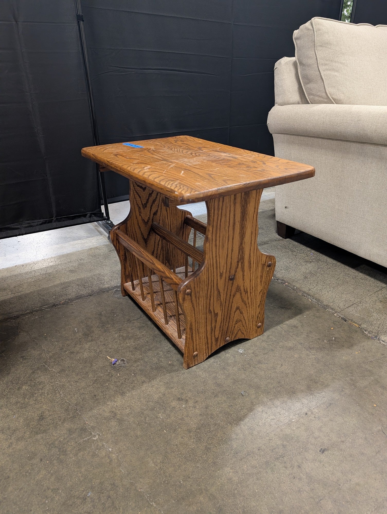 Rustic Brown Wood End Table with Magazine Rack