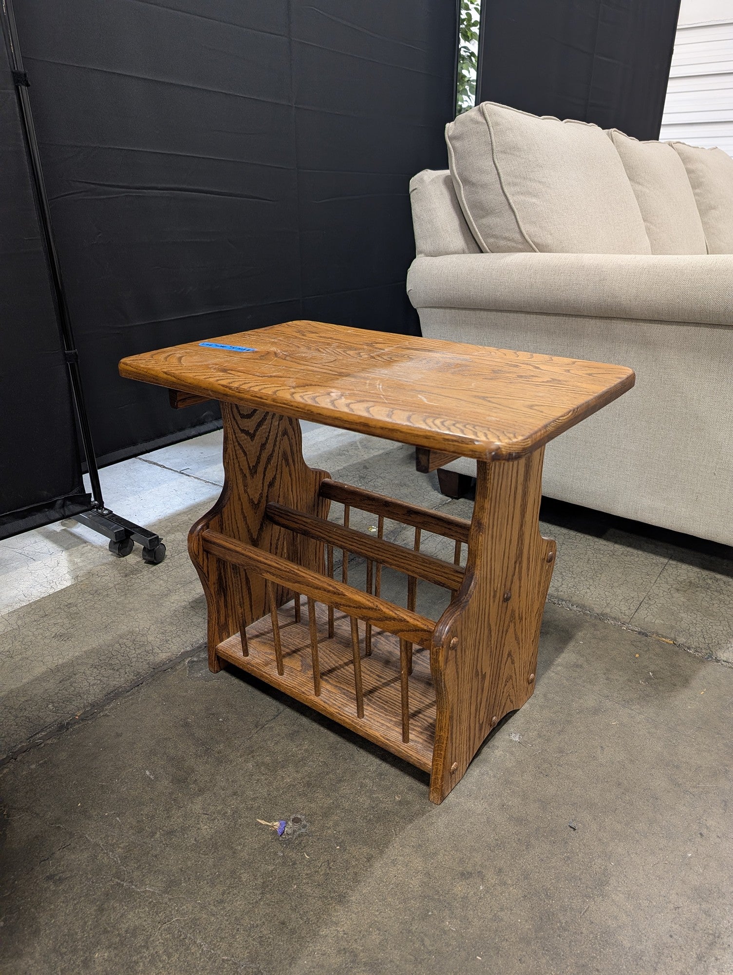 Rustic Brown Wood End Table with Magazine Rack