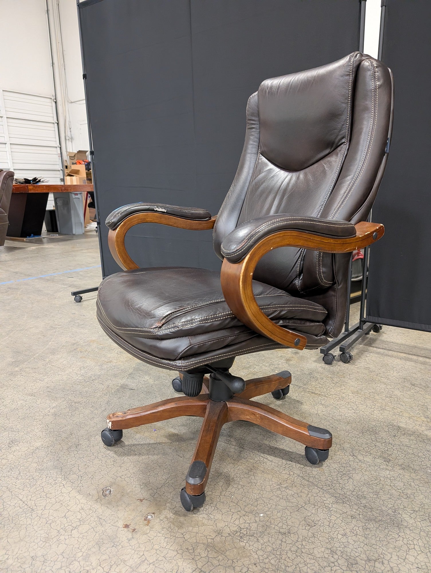 Dark Brown Thomasville Executive Office Chair with Wood Accents