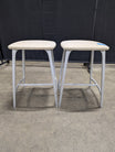 Pair of Grey Metal Bar Stools with Upholstered Seats