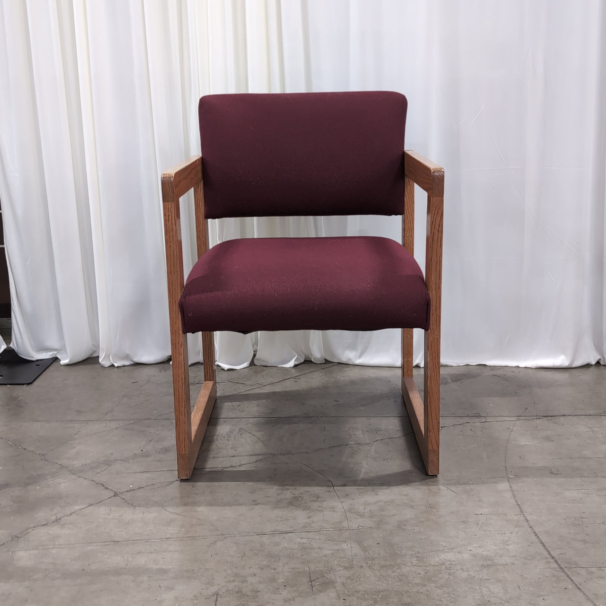Light Wood Frame Upholstered Chair in Burgundy Fabric
