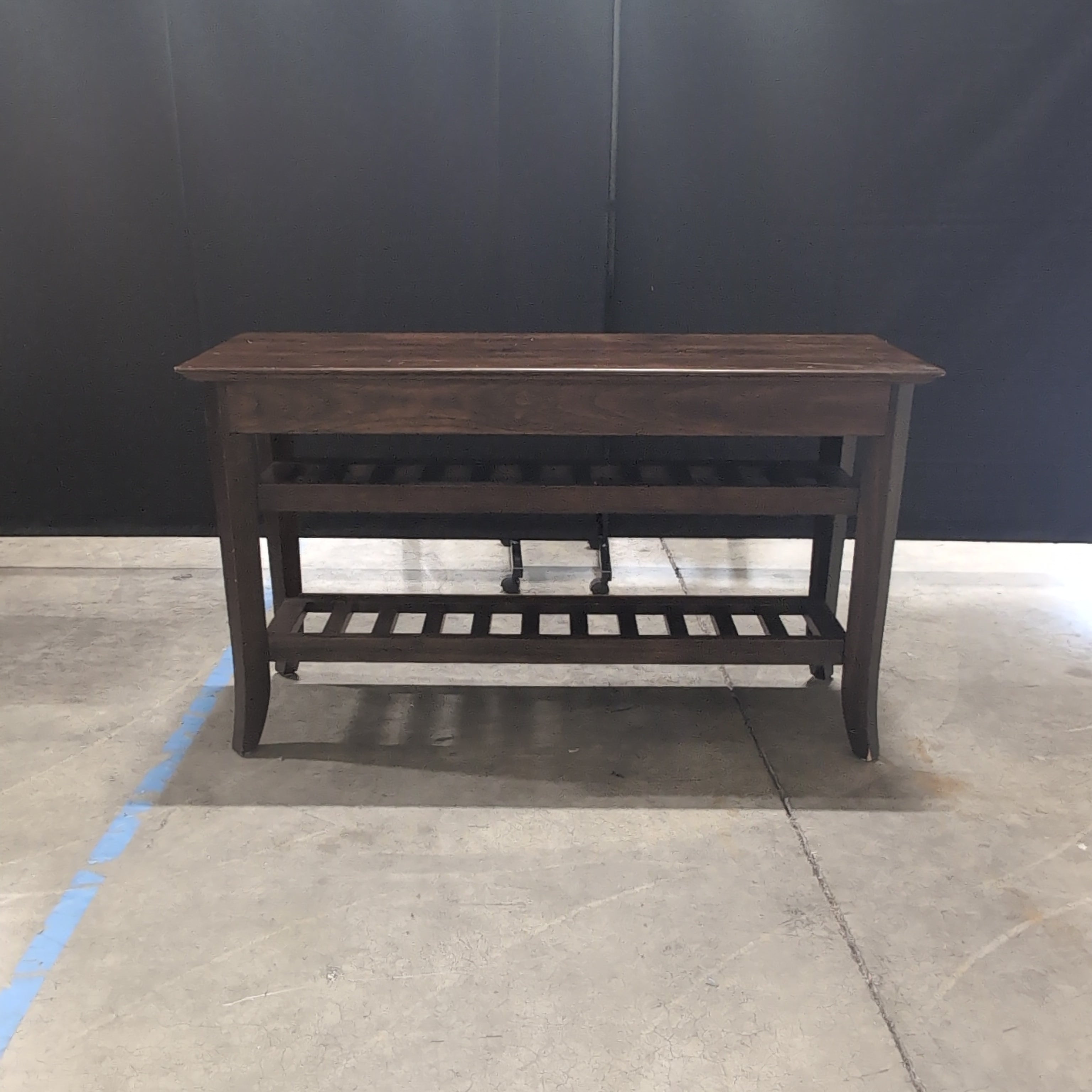 Dark Walnut Finish Wood Console Table with Slatted Shelves