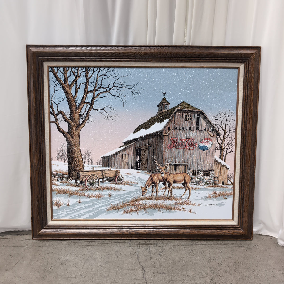 H.C. Carson Winter Landscape Painting with Pepsi Barn