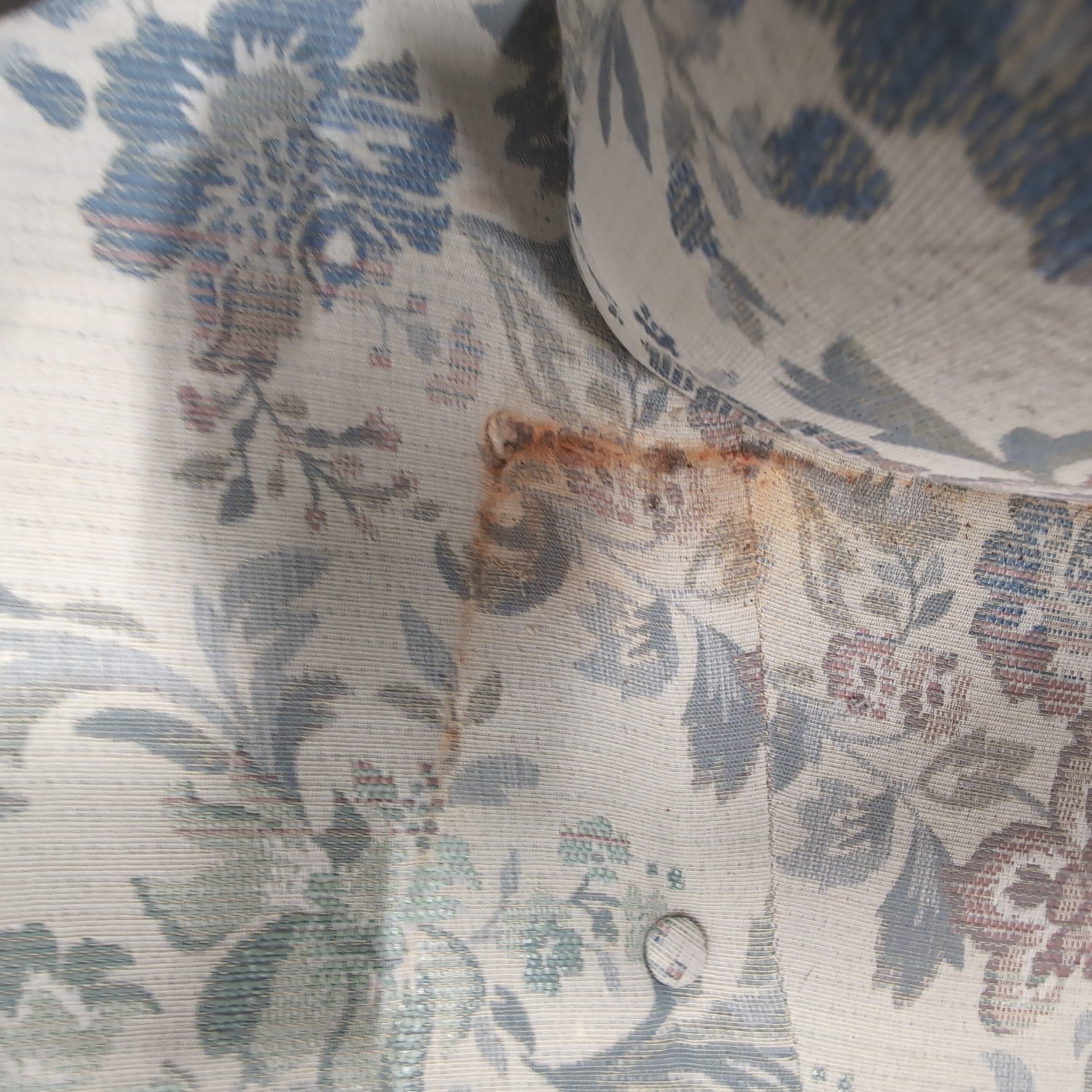 Floral Pattern Skirted Upholstered Couch with Rolled Arms