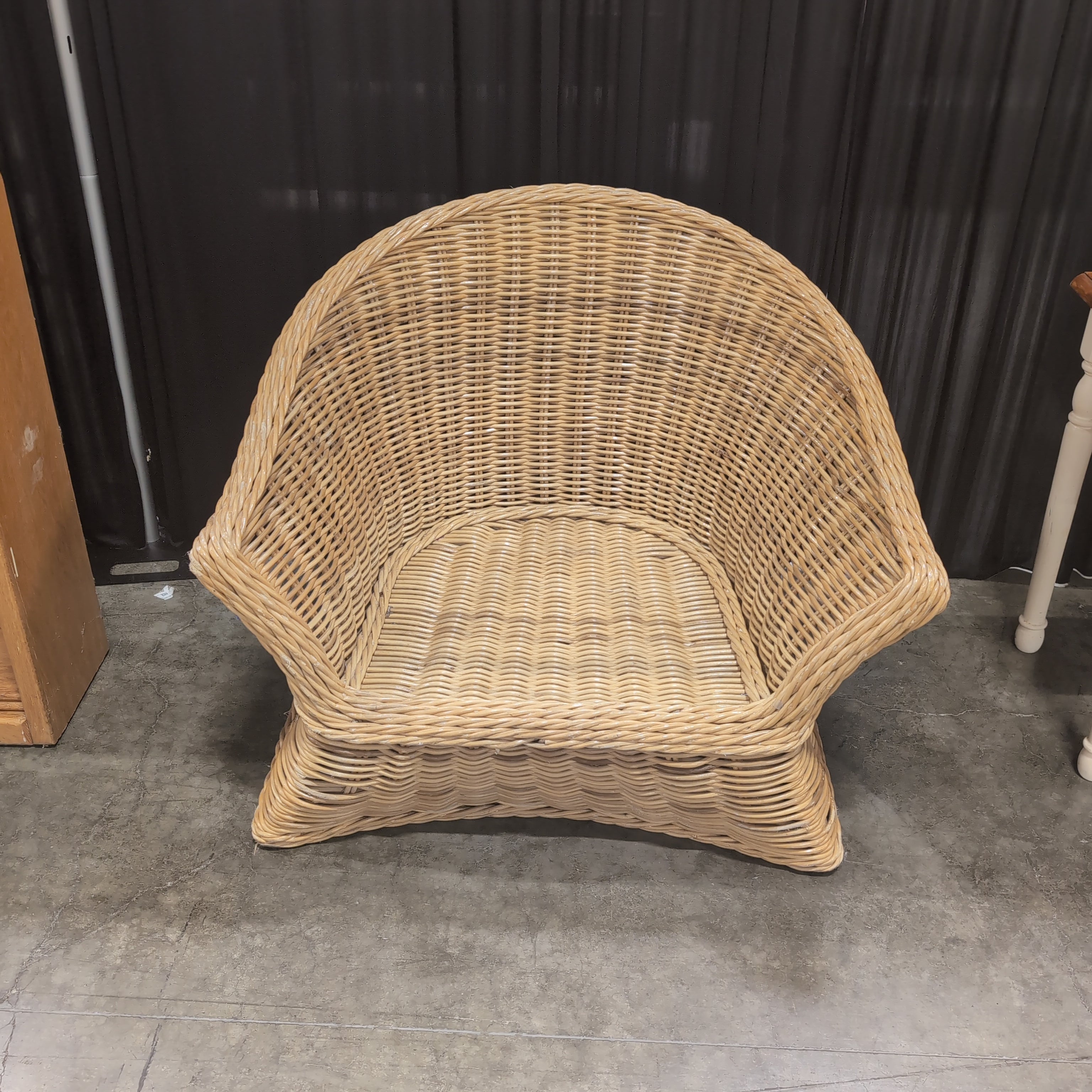 Natural Wicker Barrel Chair with Cream Cushion