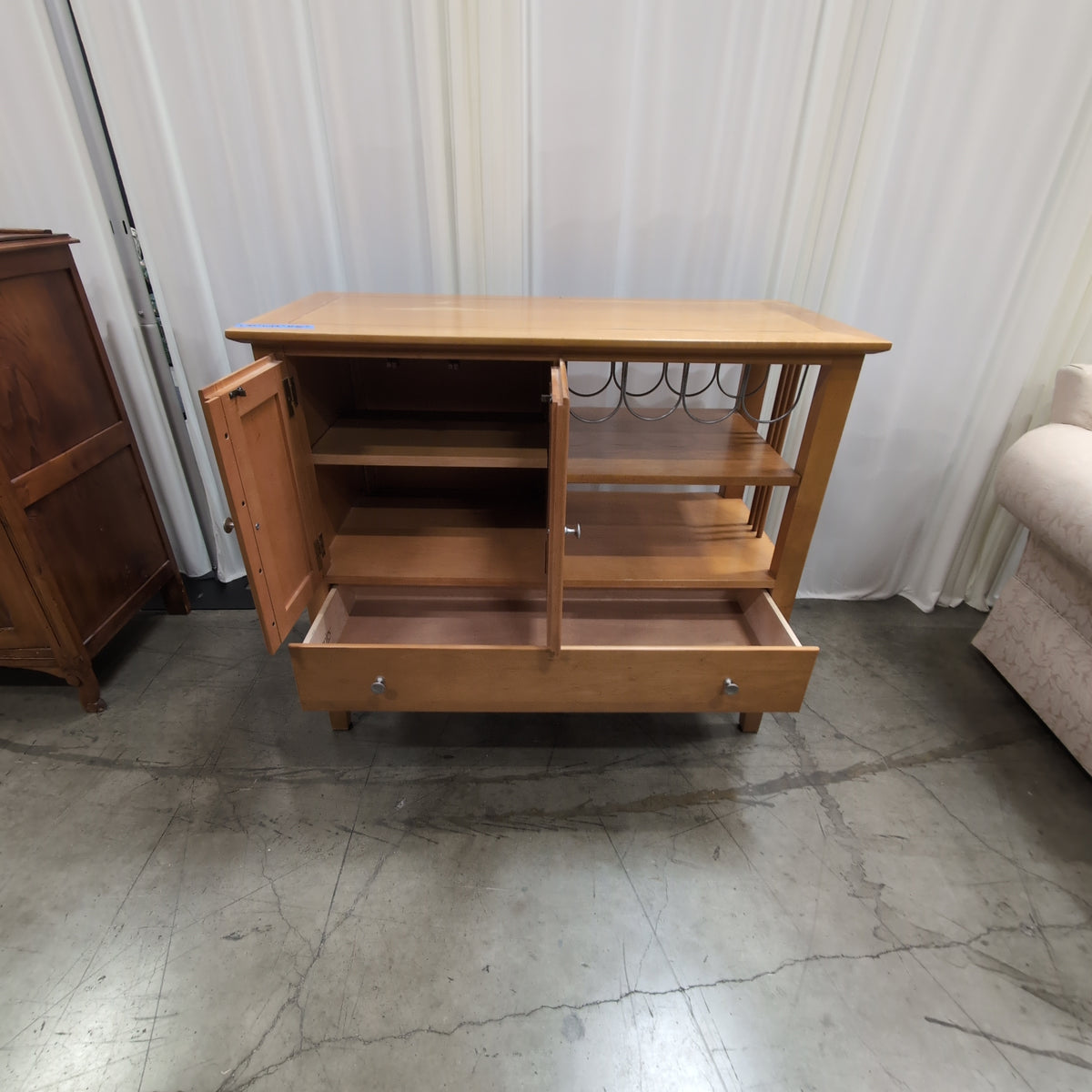 Natural Tone Wood Bar Cabinet with Wine Rack