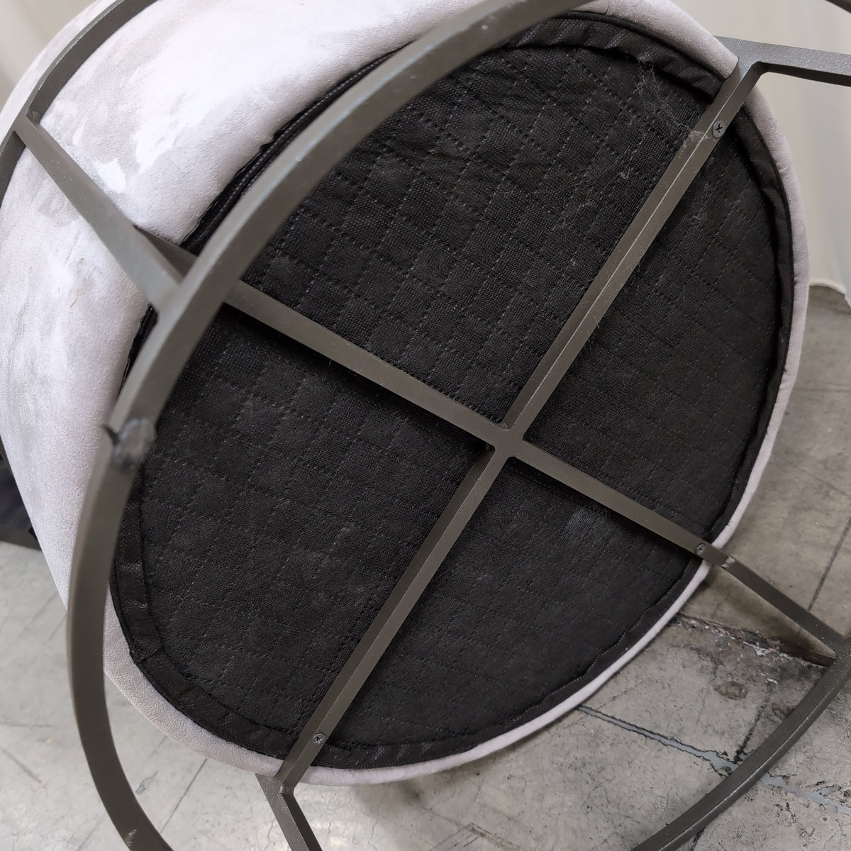 Grey Round Velvet Ottoman with Metal Frame