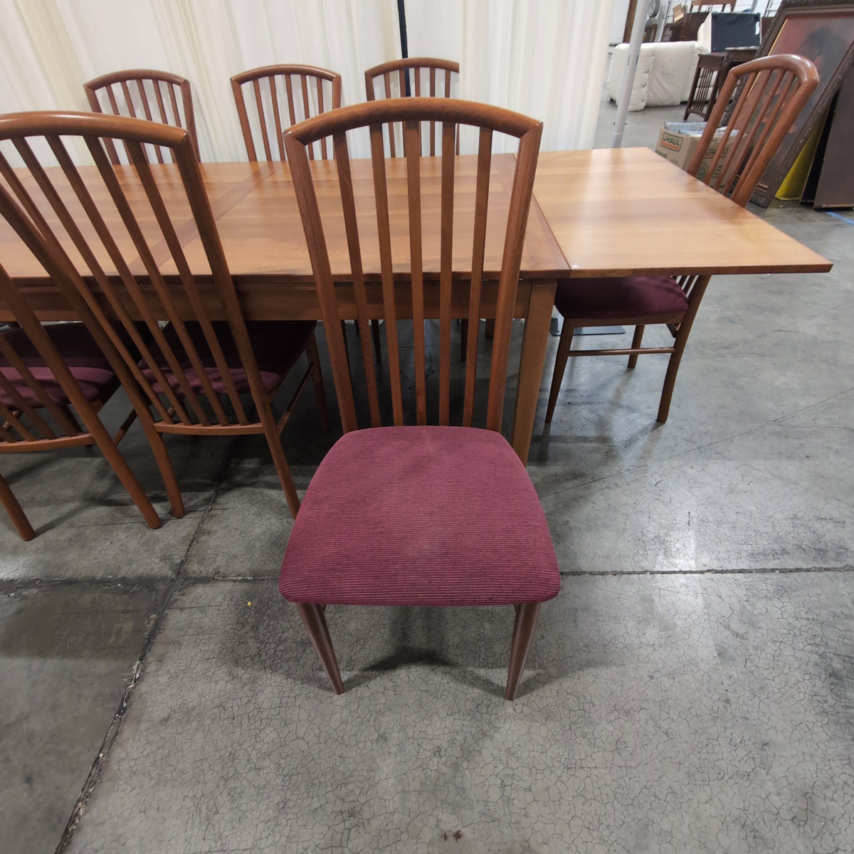 IMS SRL Medium Wood Dining Table with Eight Slat-Back Chairs