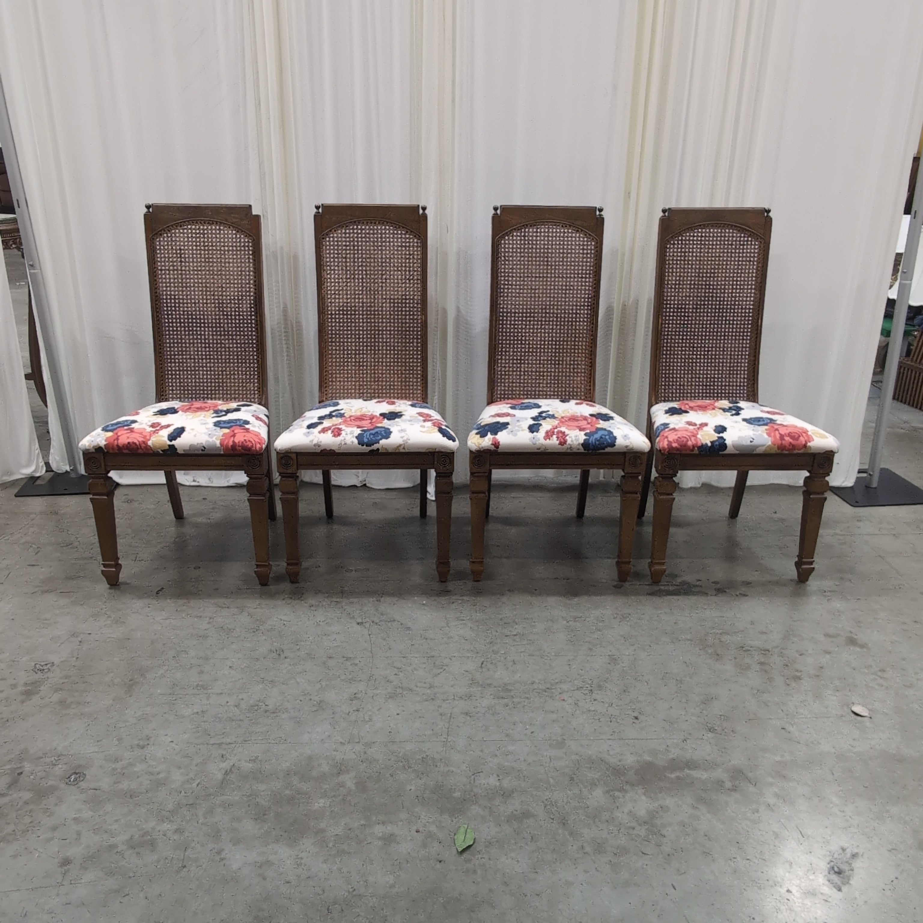French Provincial Style Wood Dining Chair with Floral Upholstery