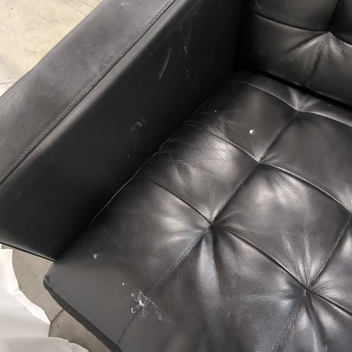 IKEA Tufted Black Leather Couch with Metal Legs